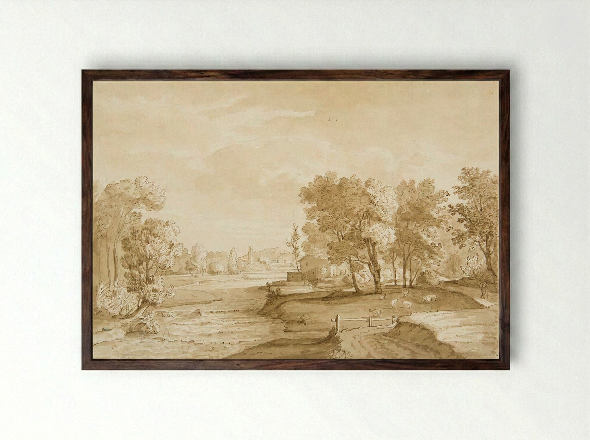 An Italian Landscape - Florian Grospietsch - Framed Print Dark Wood