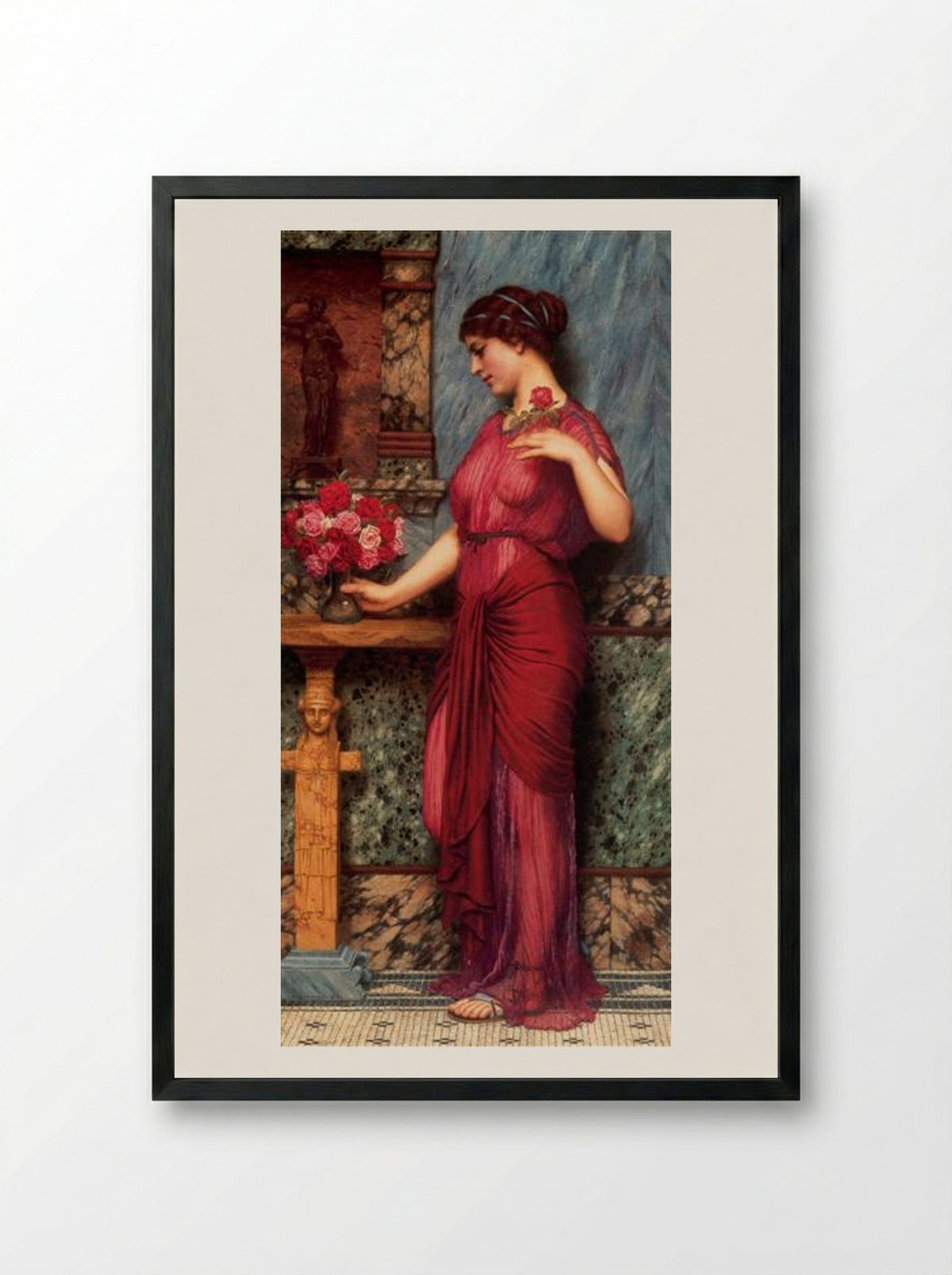 An Offering to Venus - John William Godward - Framed Print Black