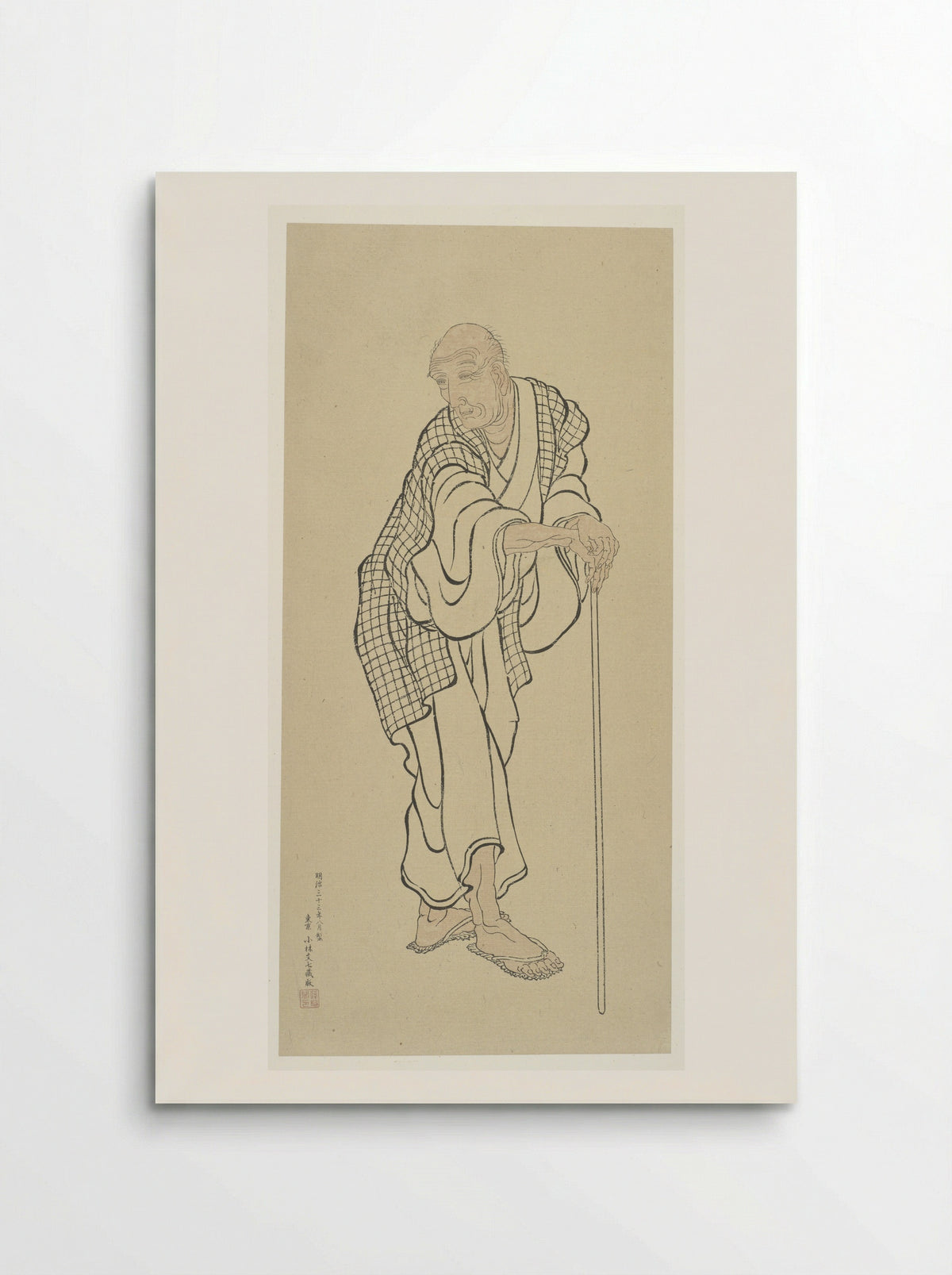 An Old Man Leaning on a Staff - Katsushika Hokusai - Poster