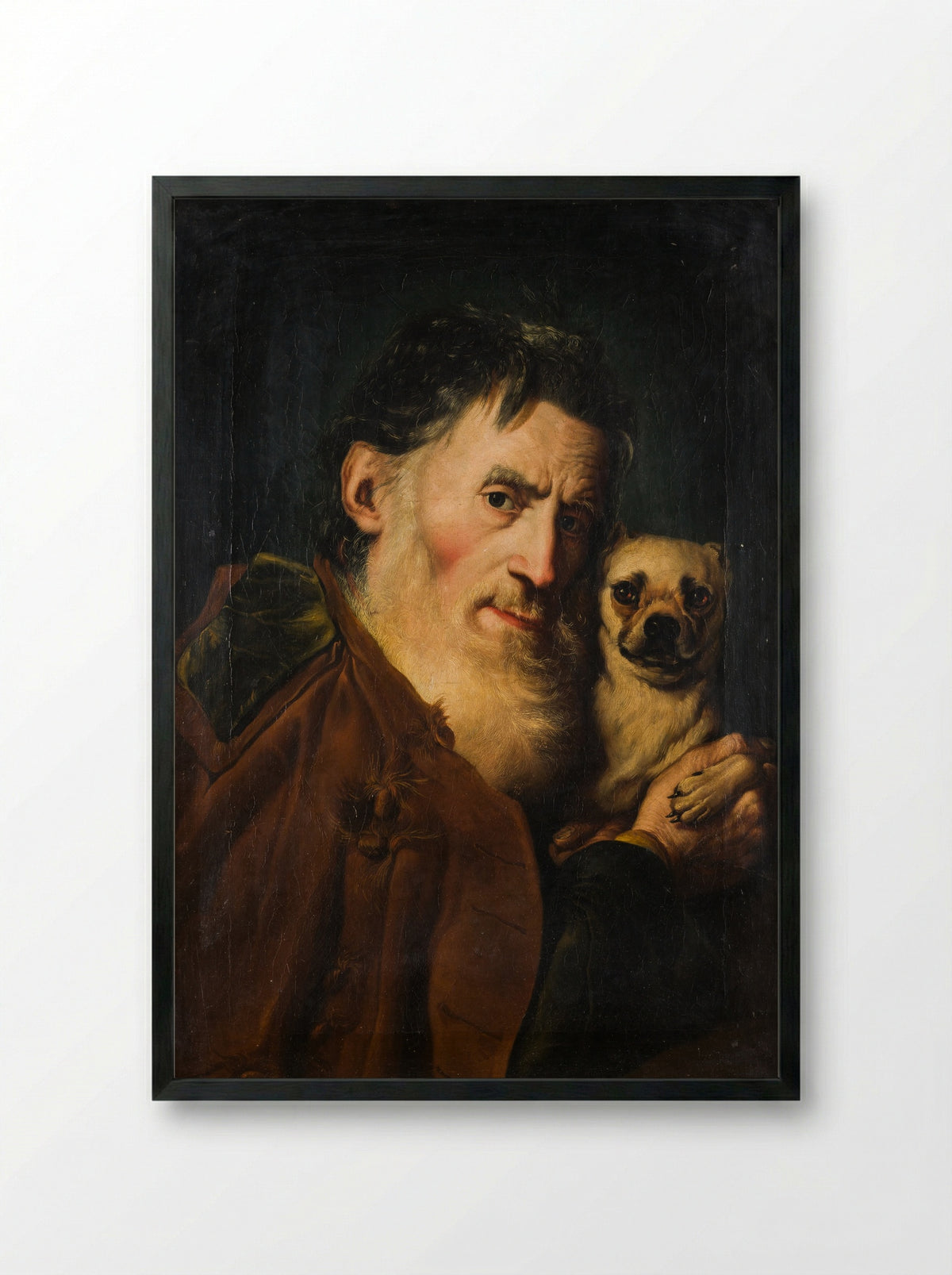 An Old Man with a Dog - Giacomo Ceruti - Framed Print Black