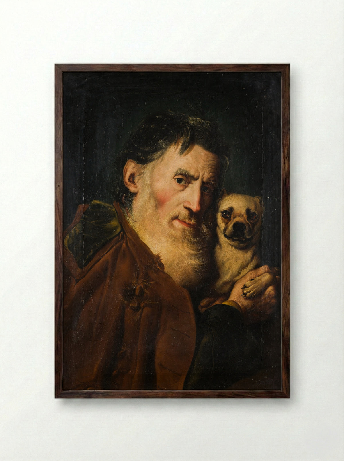 An Old Man with a Dog - Giacomo Ceruti - Framed Print Dark Wood