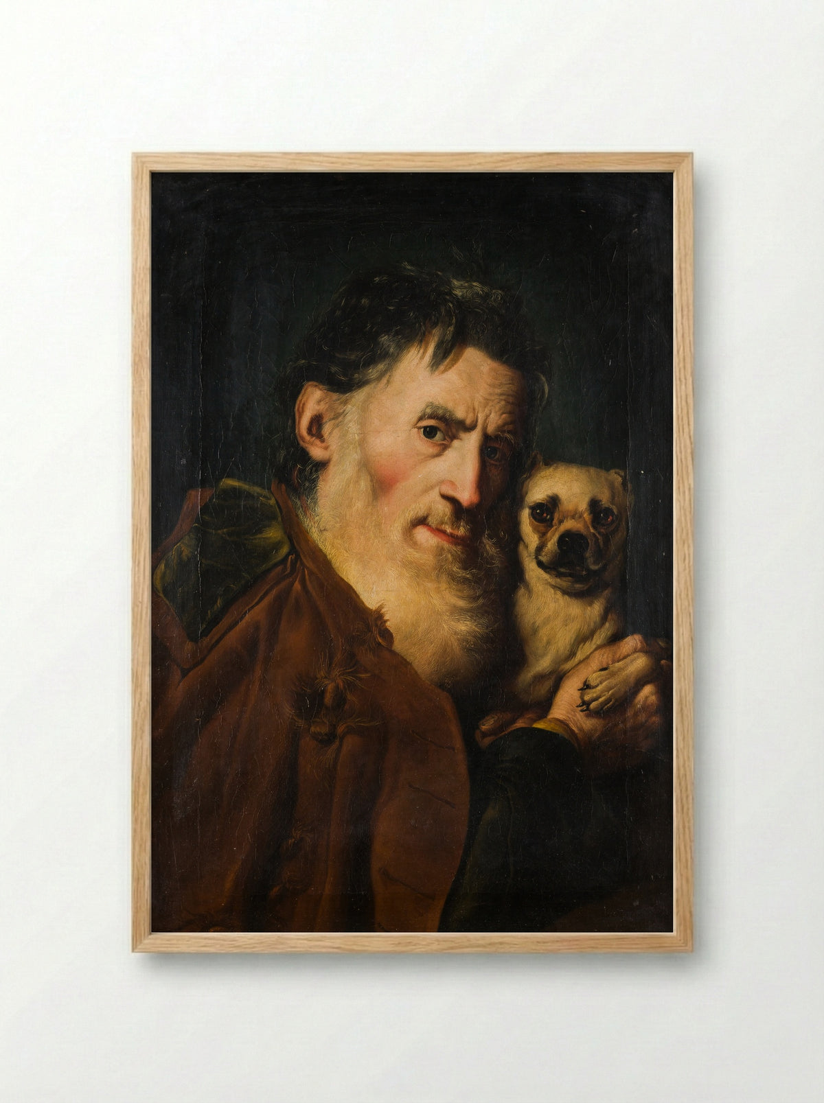 An Old Man with a Dog - Giacomo Ceruti - Framed Print Wood