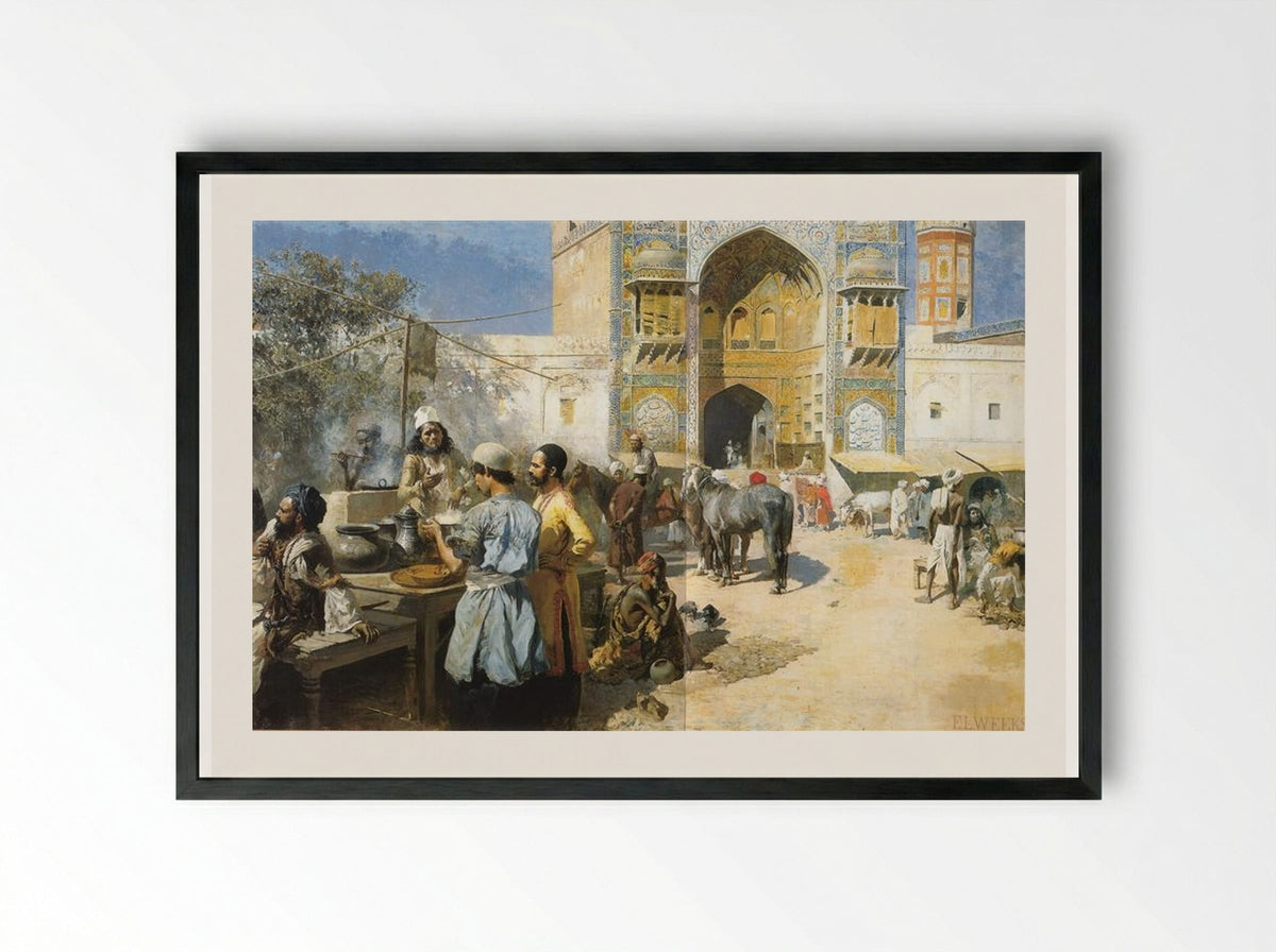 An Open Air Restaurant, Lahore - Edwin Lord Weeks - Framed Print Black
