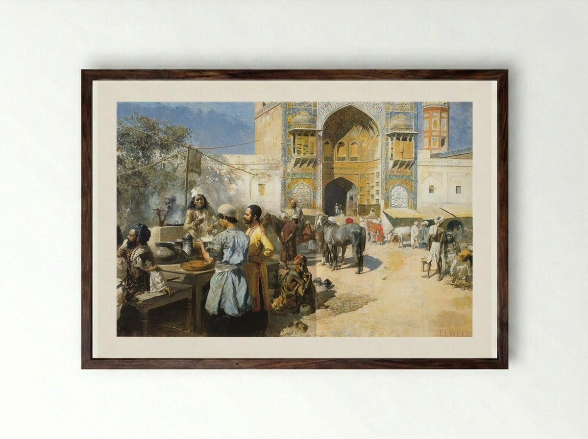 An Open Air Restaurant, Lahore - Edwin Lord Weeks - Framed Print Dark Wood