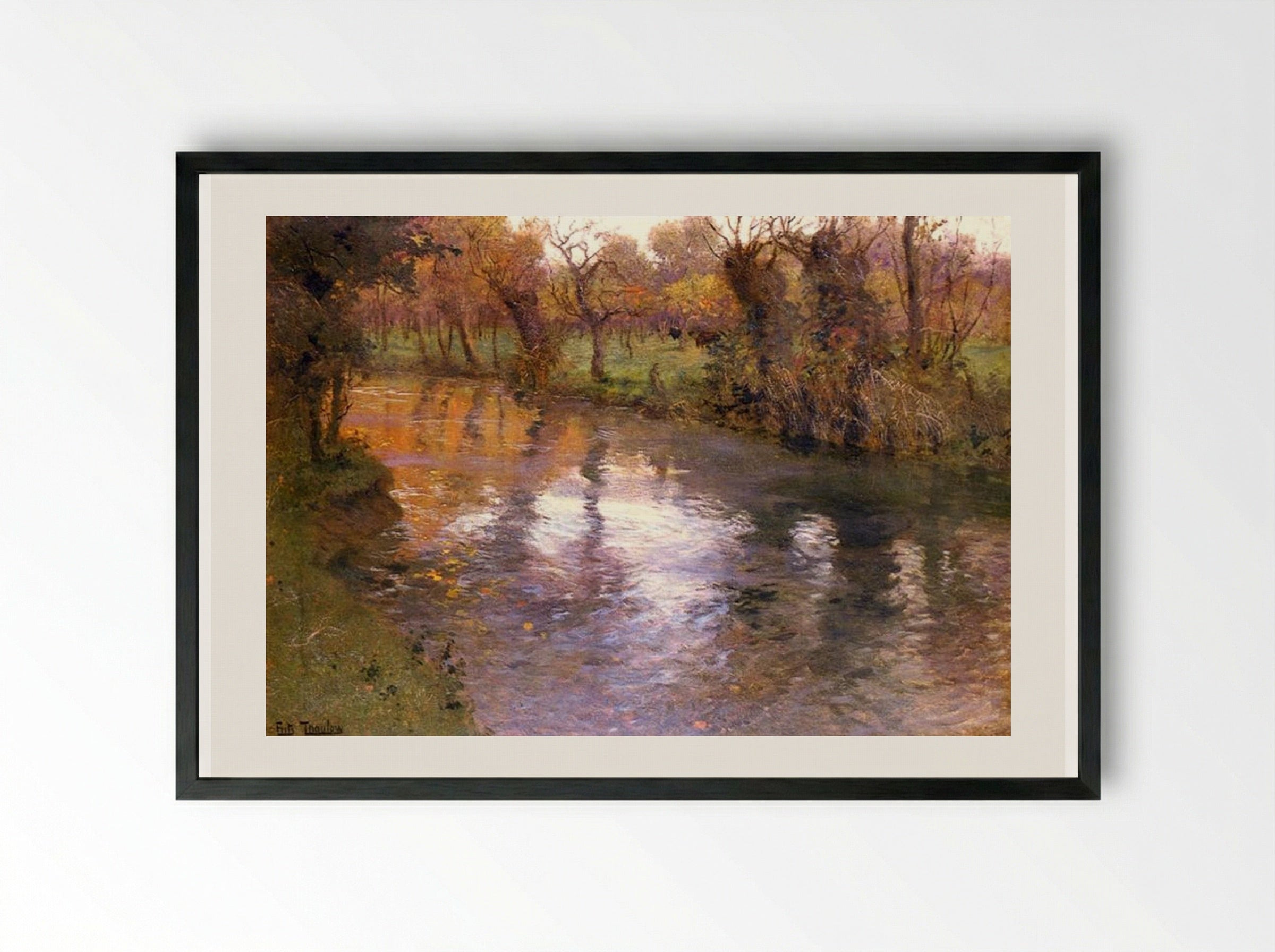 An Orchard on the Banks of a River - Frits Thaulow - Framed Print Black