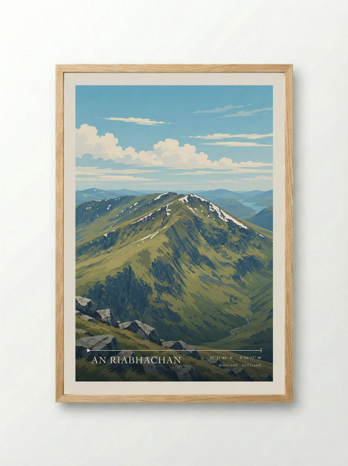 An Riabhachan, Highland | Travel Poster - Framed Print Wood