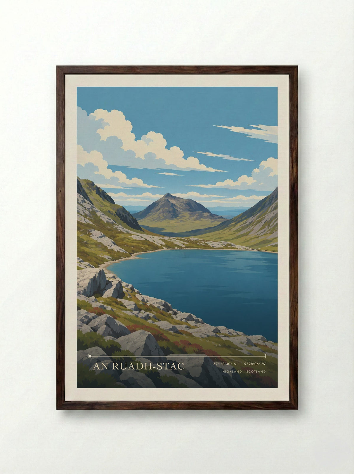 An Ruadh-Stac, Highland | Travel Poster - Framed Print Dark Wood