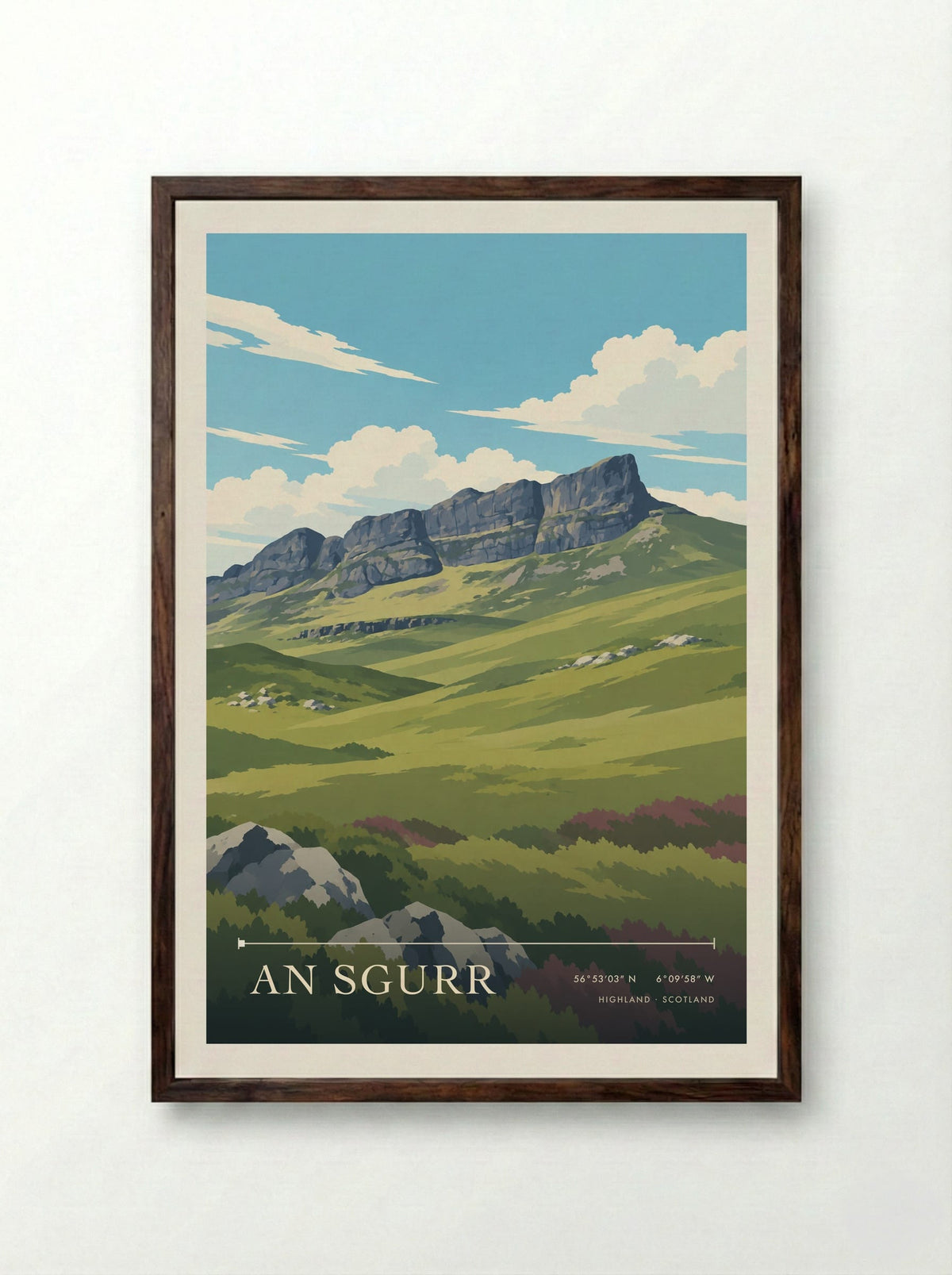 An Sgurr, Highland | Travel Poster - Framed Print Dark Wood