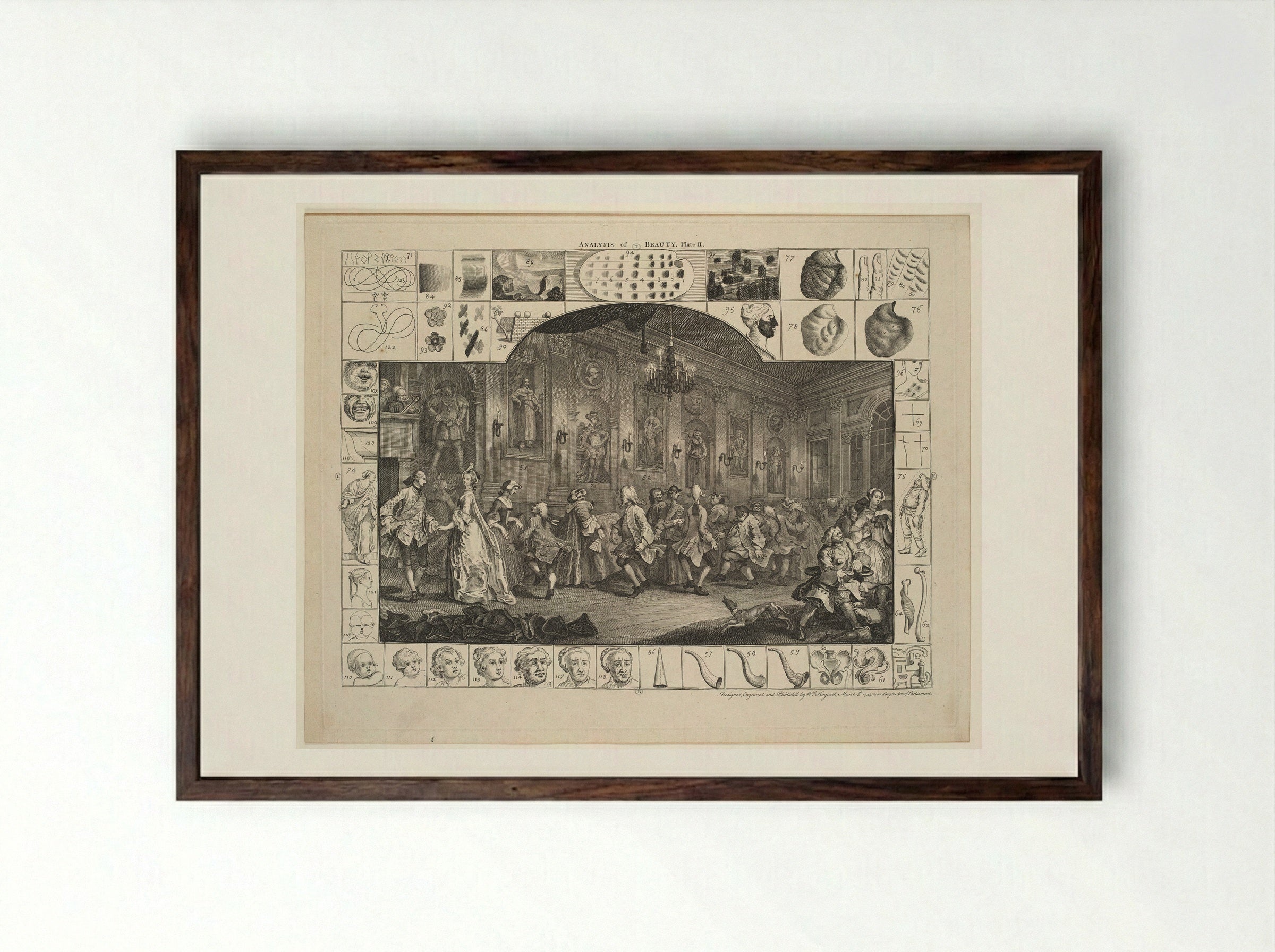 Analysis of Beauty, Plate 2 - William Hogarth - Framed Print Dark Wood