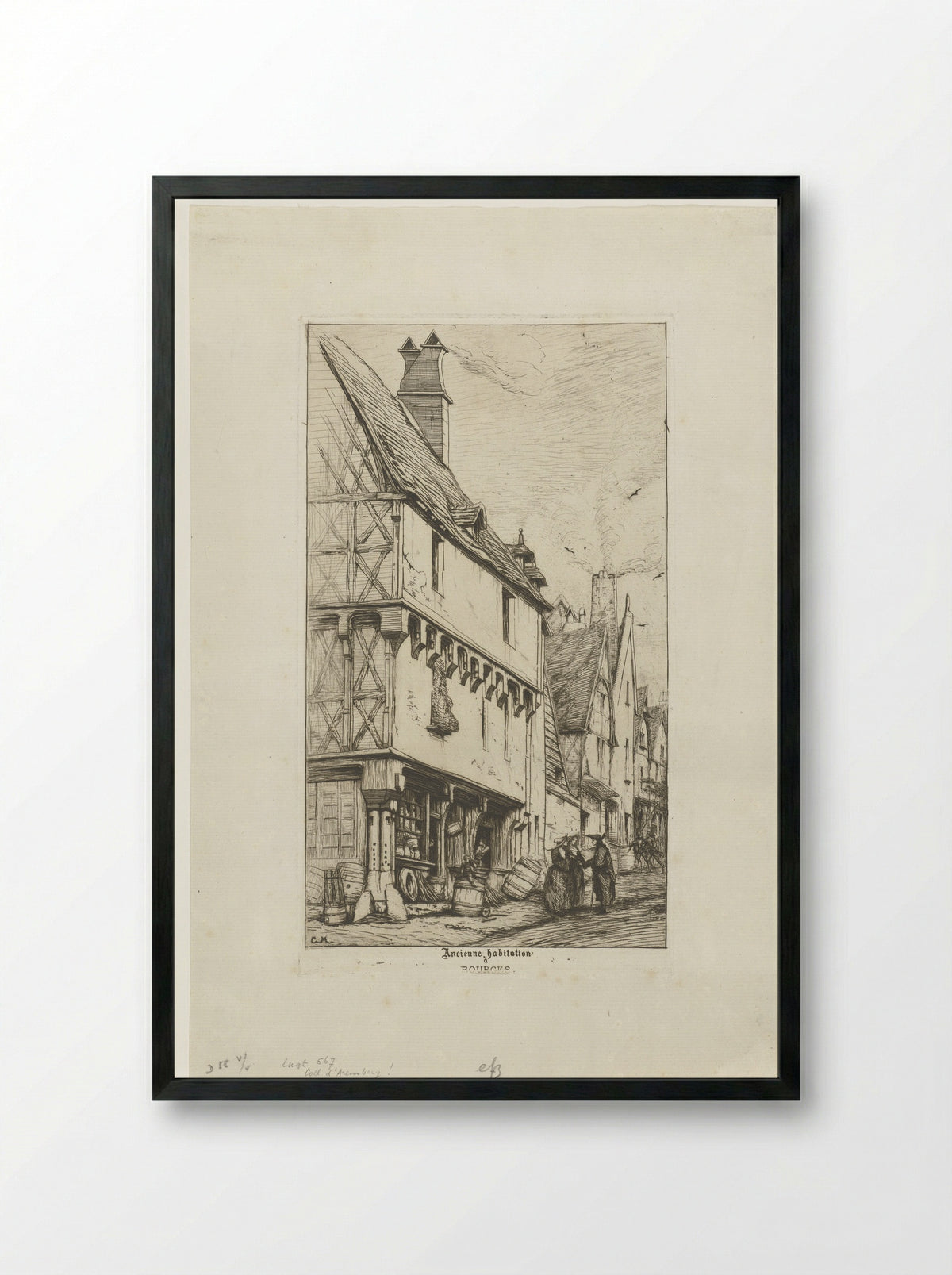 Ancienne habitation à Bourges - Charles Meryon - Framed Print Black