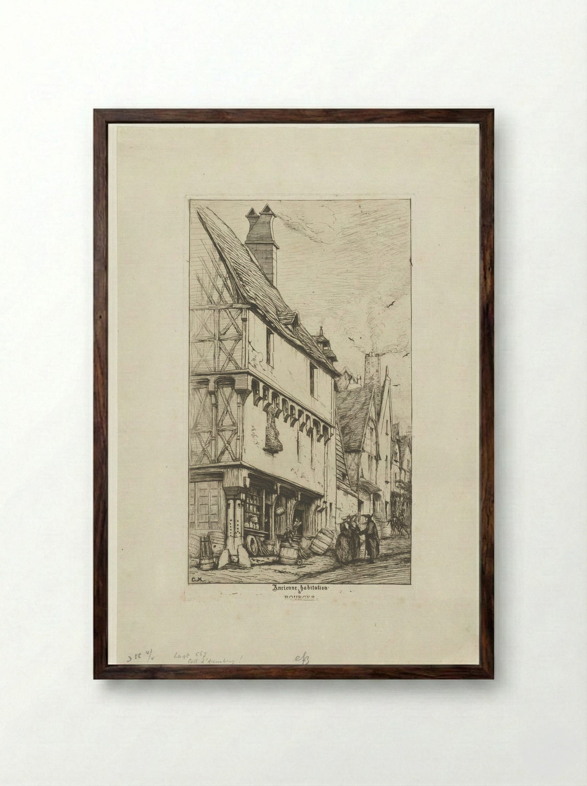 Ancienne habitation à Bourges - Charles Meryon - Framed Print Dark Wood