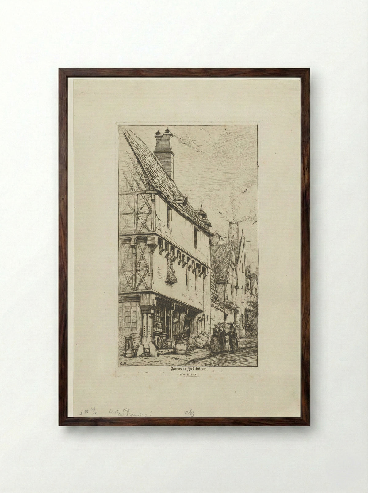 Ancienne habitation à Bourges - Charles Meryon - Framed Print Dark Wood