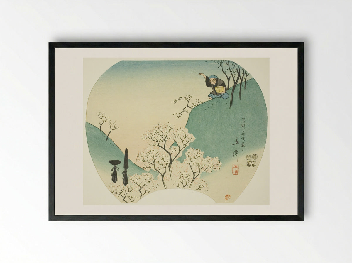 Ancient Story of the Old Man Who Made the Trees Blossom - Utagawa Hiroshige - Framed Print Black