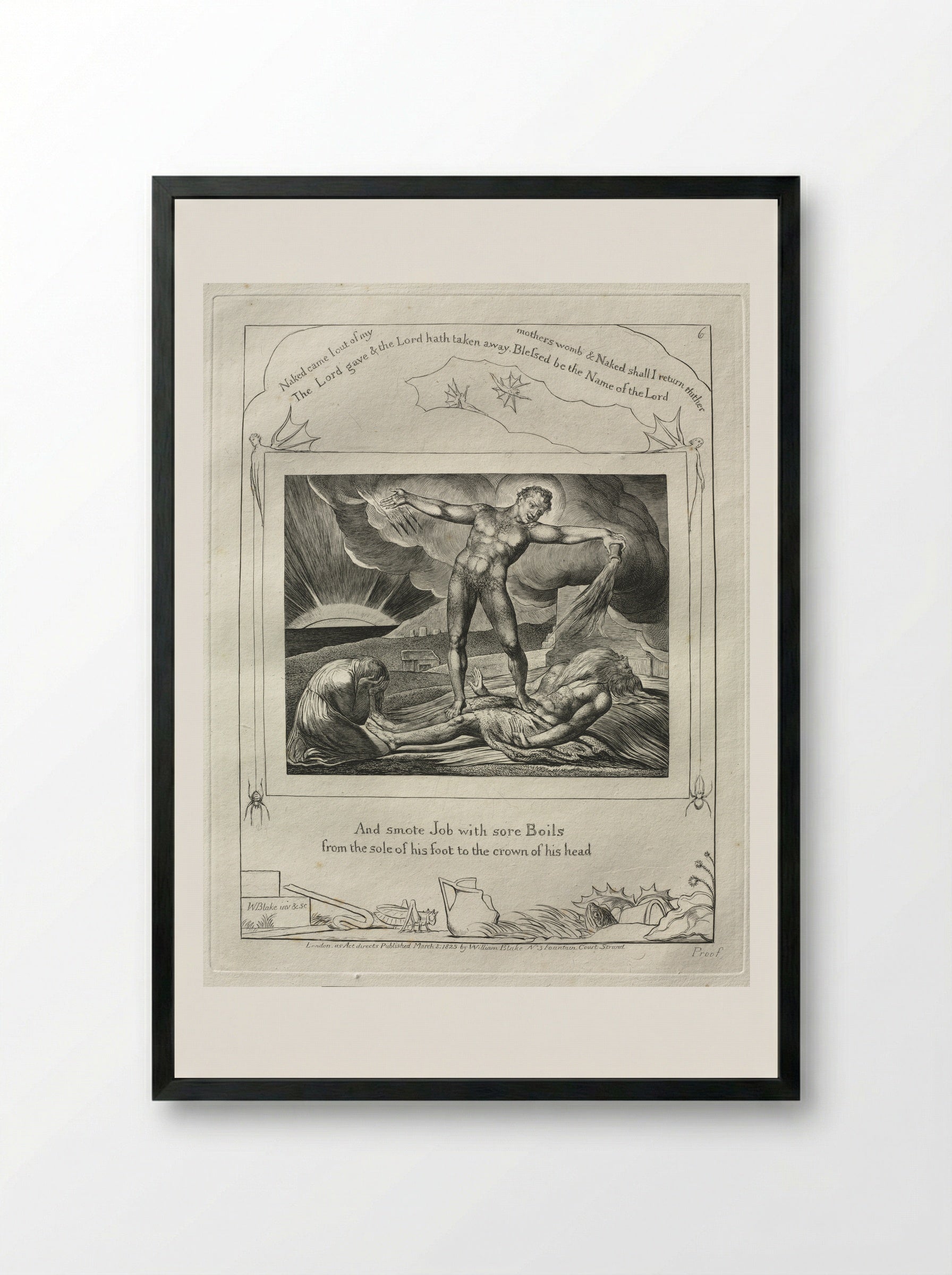 And Smote Job with Sore Boils from the Sole of His Foot to the Crown of His Head - William Blake - Framed Print Black