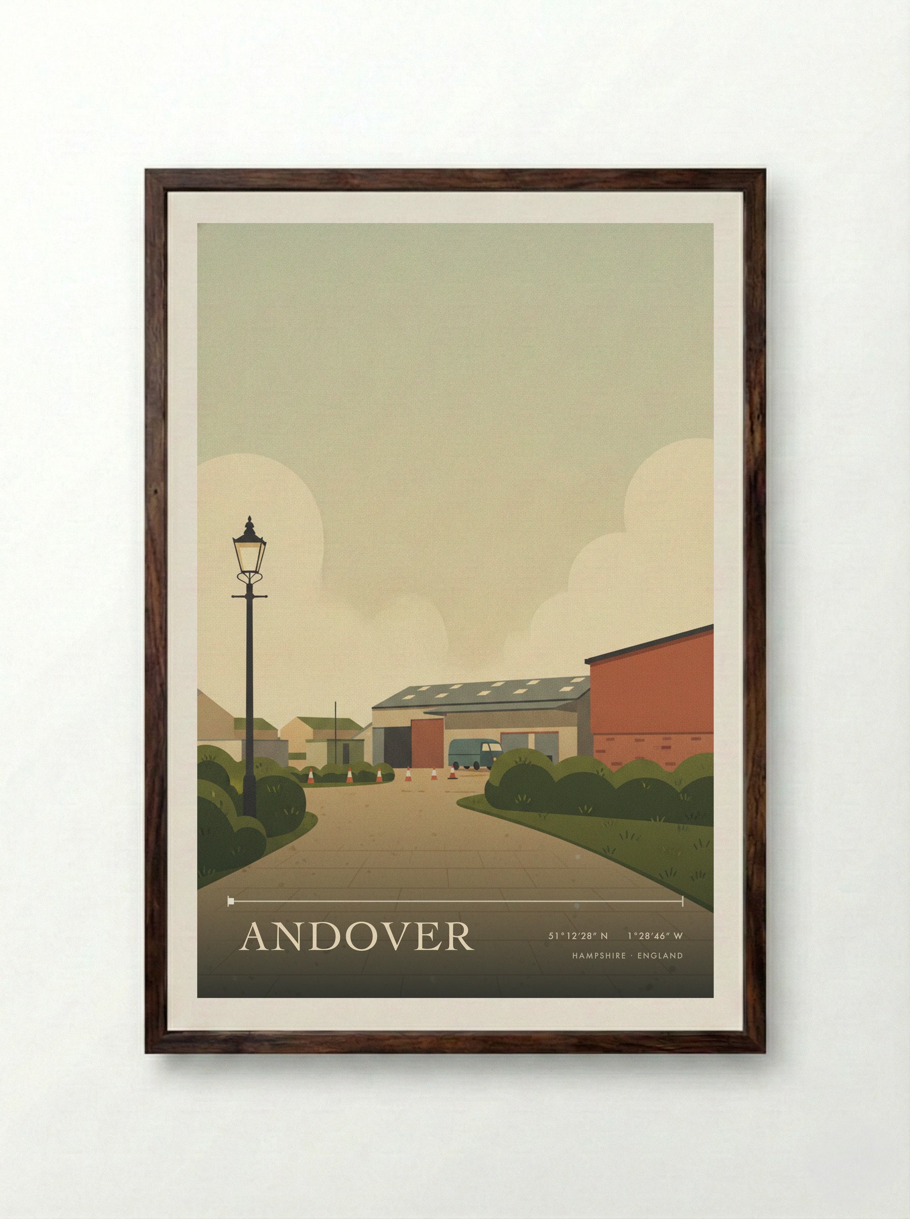 Andover Hampshire England Travel Poster - Framed Print Dark Wood