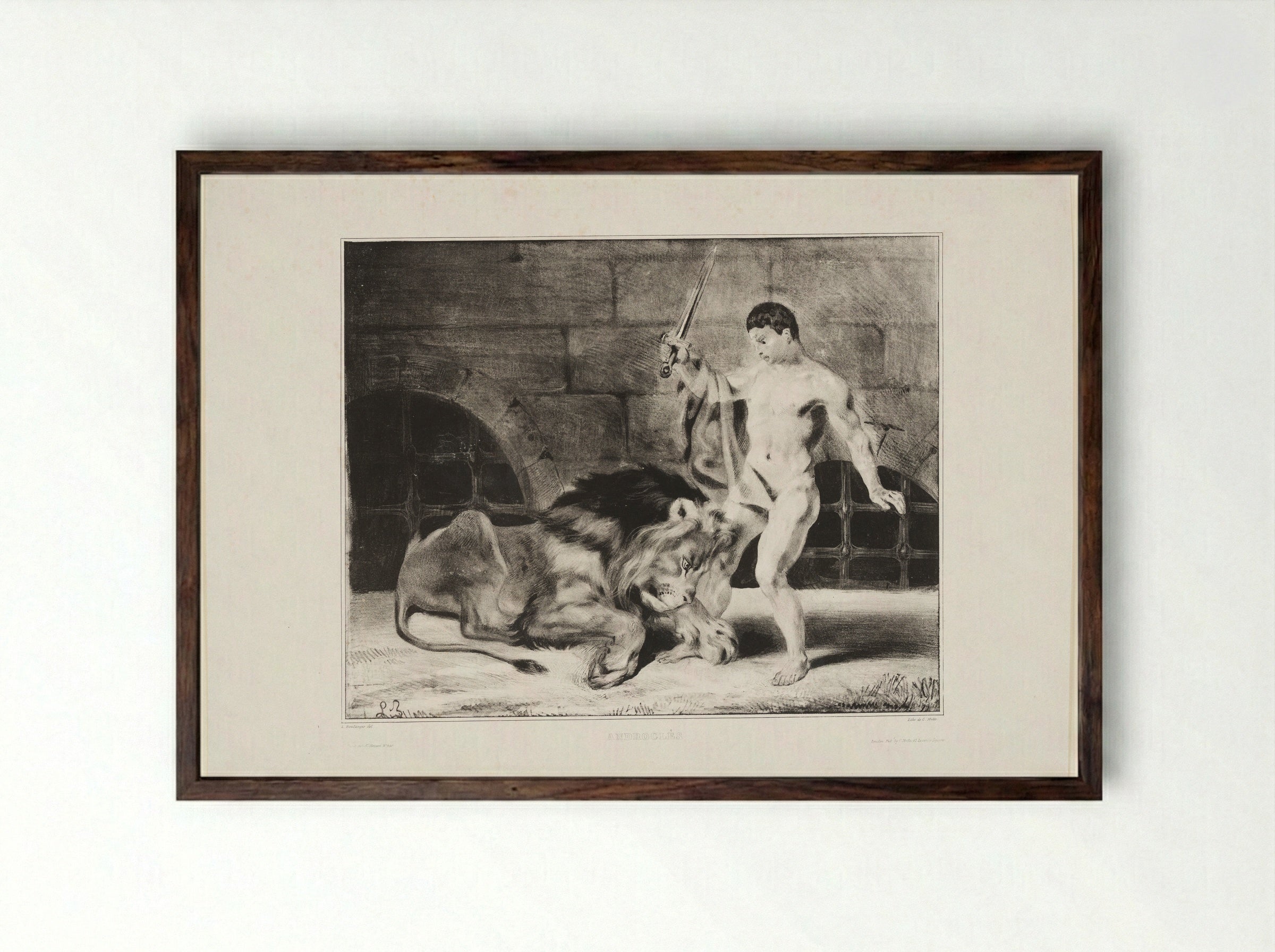 Androcles and the Lion - Louis Boulanger - Framed Print Dark Wood