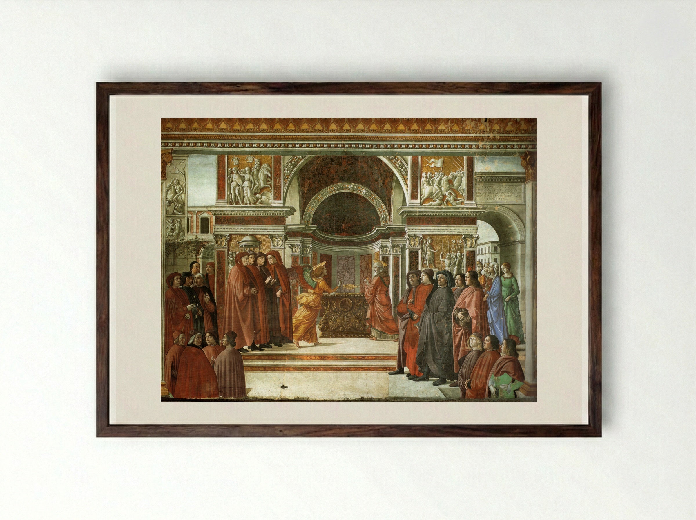 Angel Appearing to Zacharias - Domenico Ghirlandaio - Framed Print Dark Wood