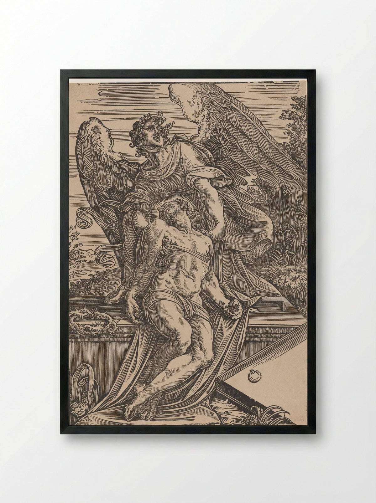 Angel Supporting the Body of Christ - Giuseppe Scolari - Framed Print Black