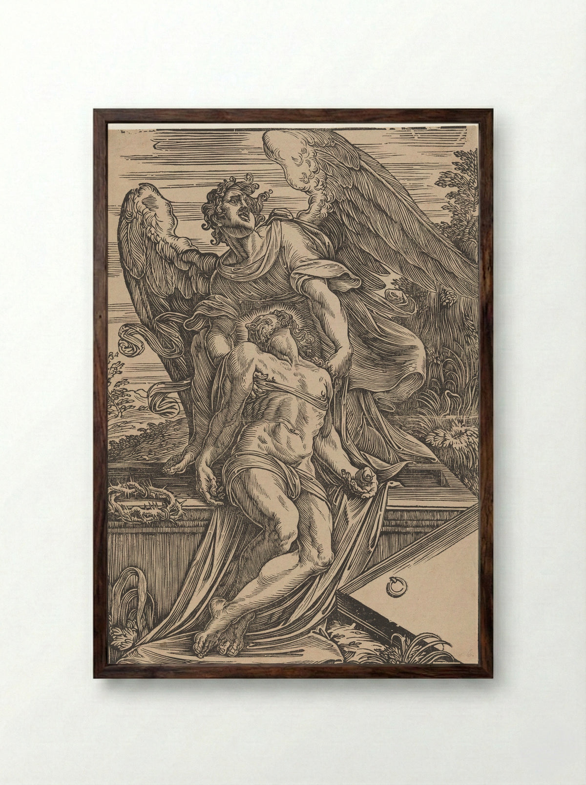 Angel Supporting the Body of Christ - Giuseppe Scolari - Framed Print Dark Wood