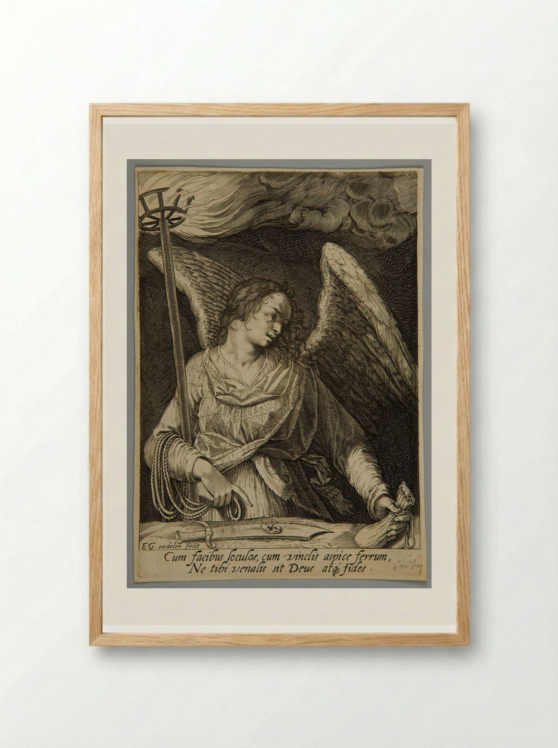 Angel with Peter's sword, the purse, and the torch - Aegidius Sadeler II - Framed Print Wood