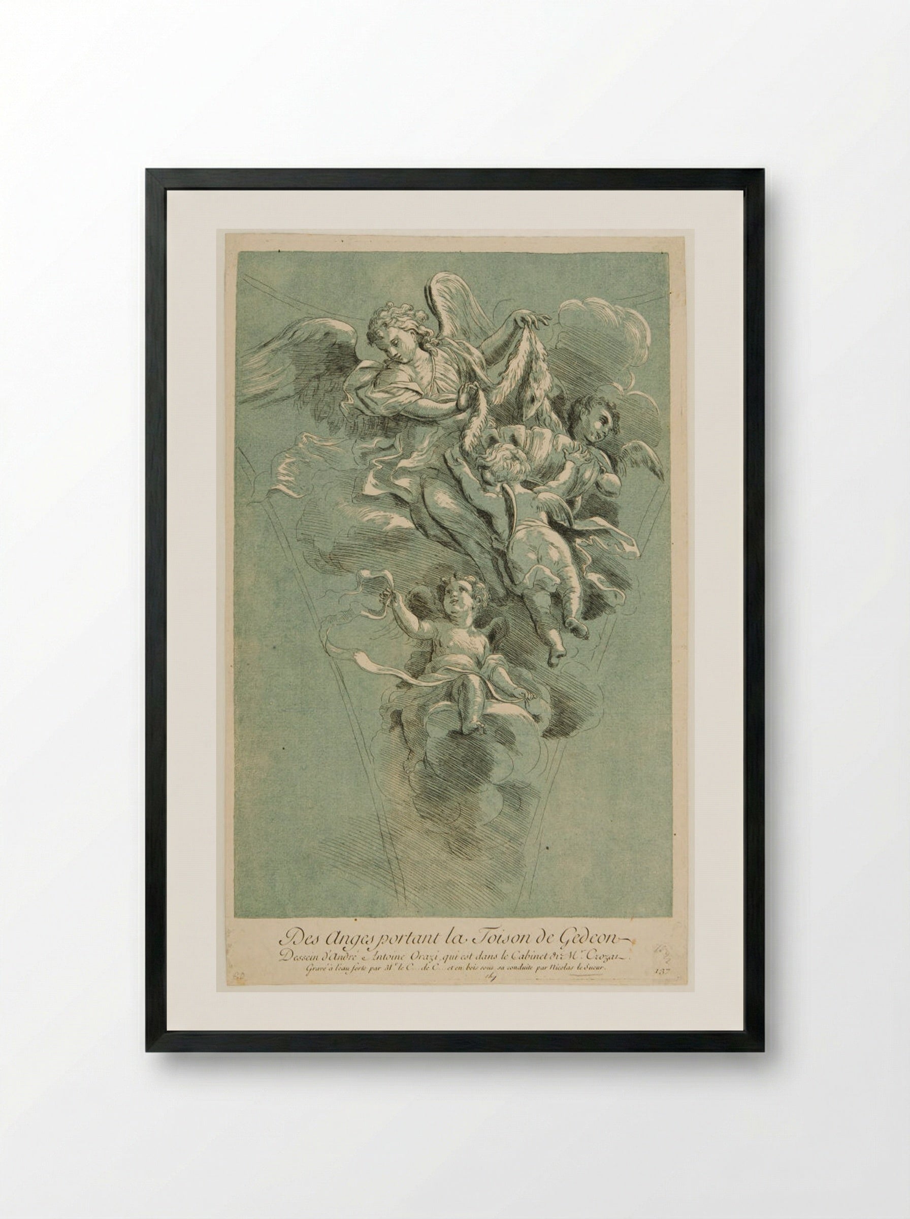Angels Carrying Gideon's Fleece - Nicolas Le Sueur - Framed Print Black