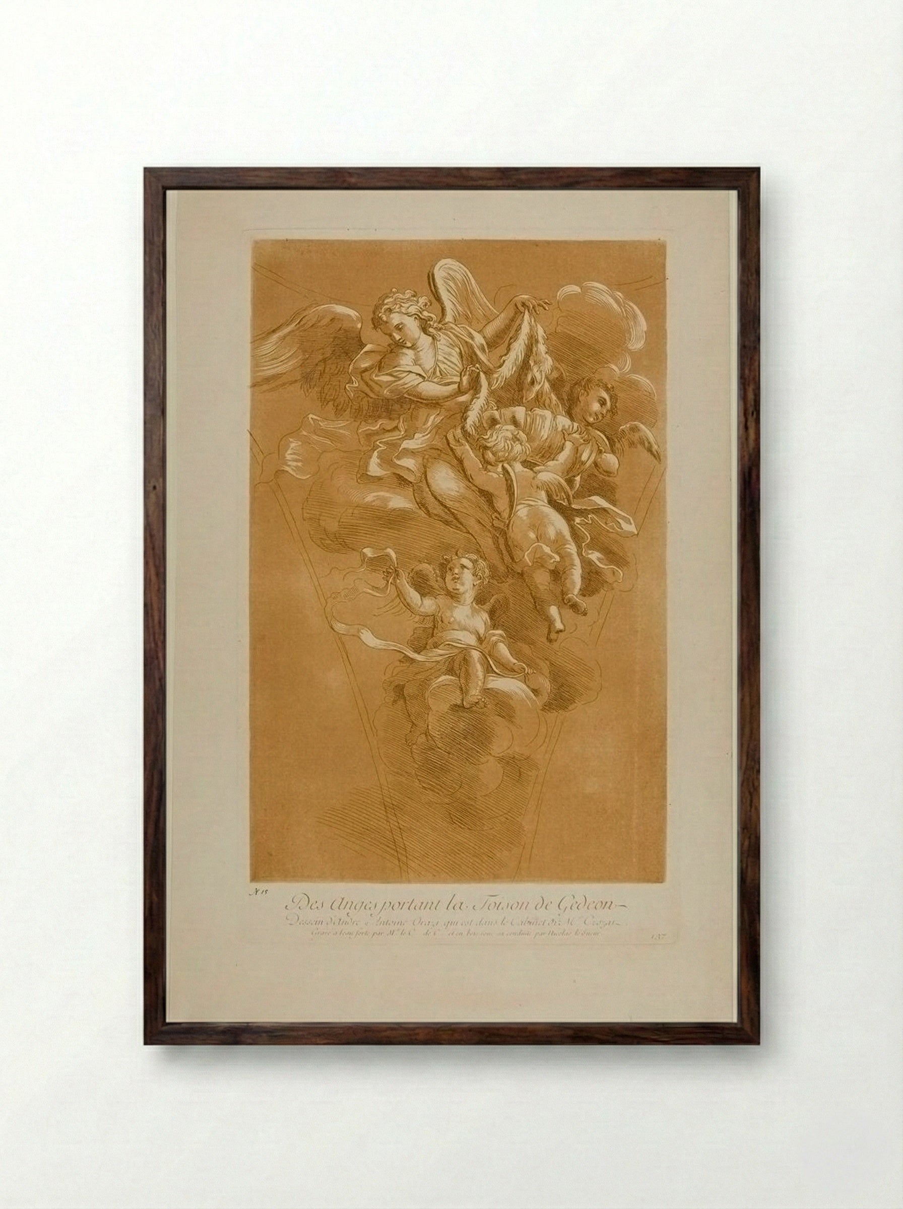 Angels Carrying Gideon's Fleece - Anne Claude de Thubières, Comte de Caylus - Framed Print Dark Wood