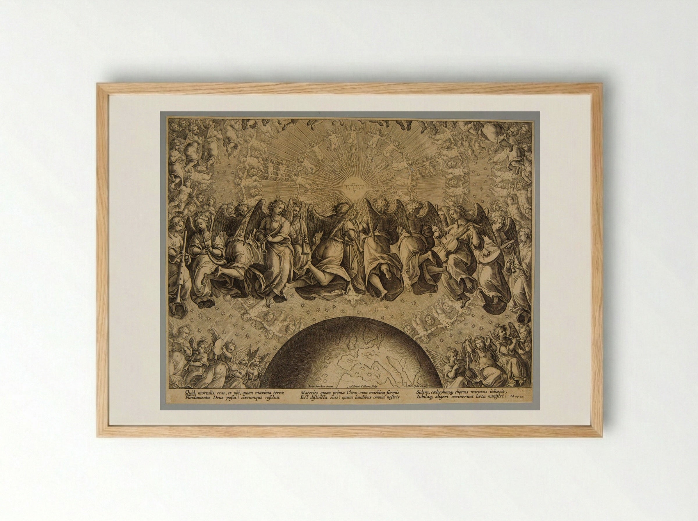 Angels Playing Musical Instruments and Cherubs Dancing - Adriaen Collaert - Framed Print Wood