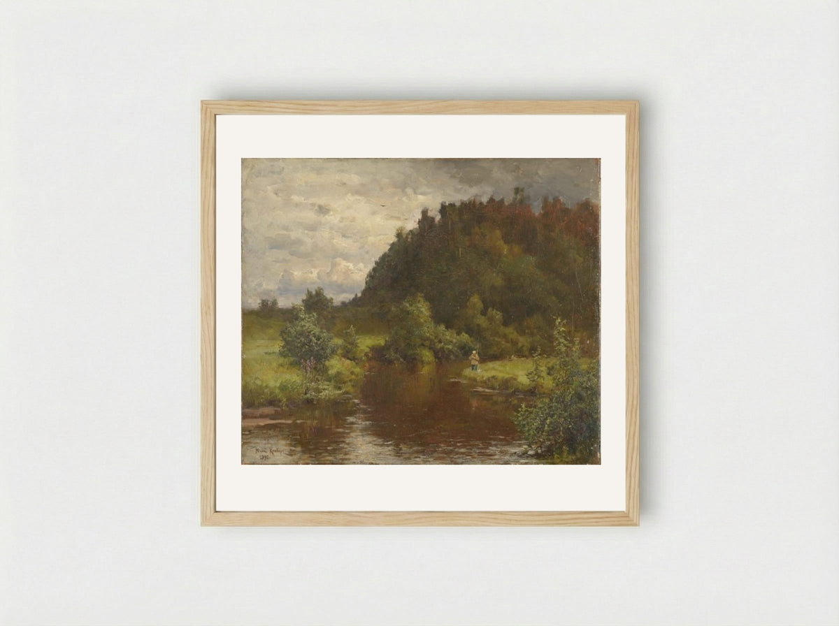 Angler by a River - Julius Sergius von Klever - Framed Print Wood