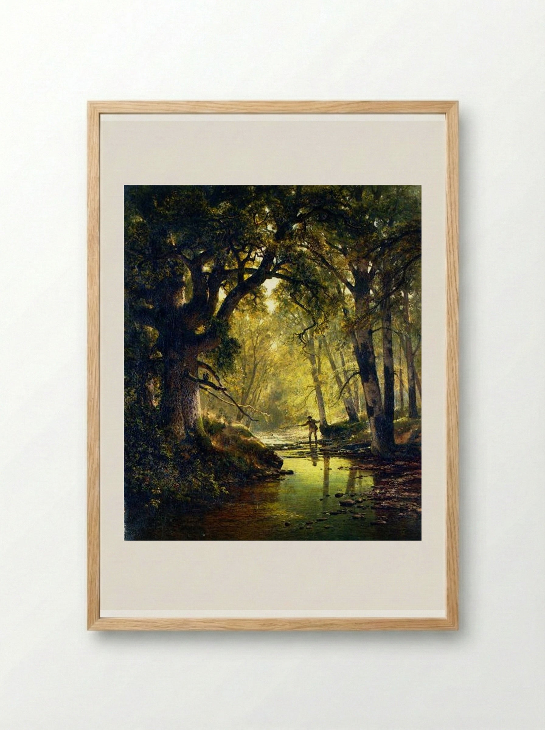 Angler in a Forest Interior - Thomas Hill - Framed Print Wood