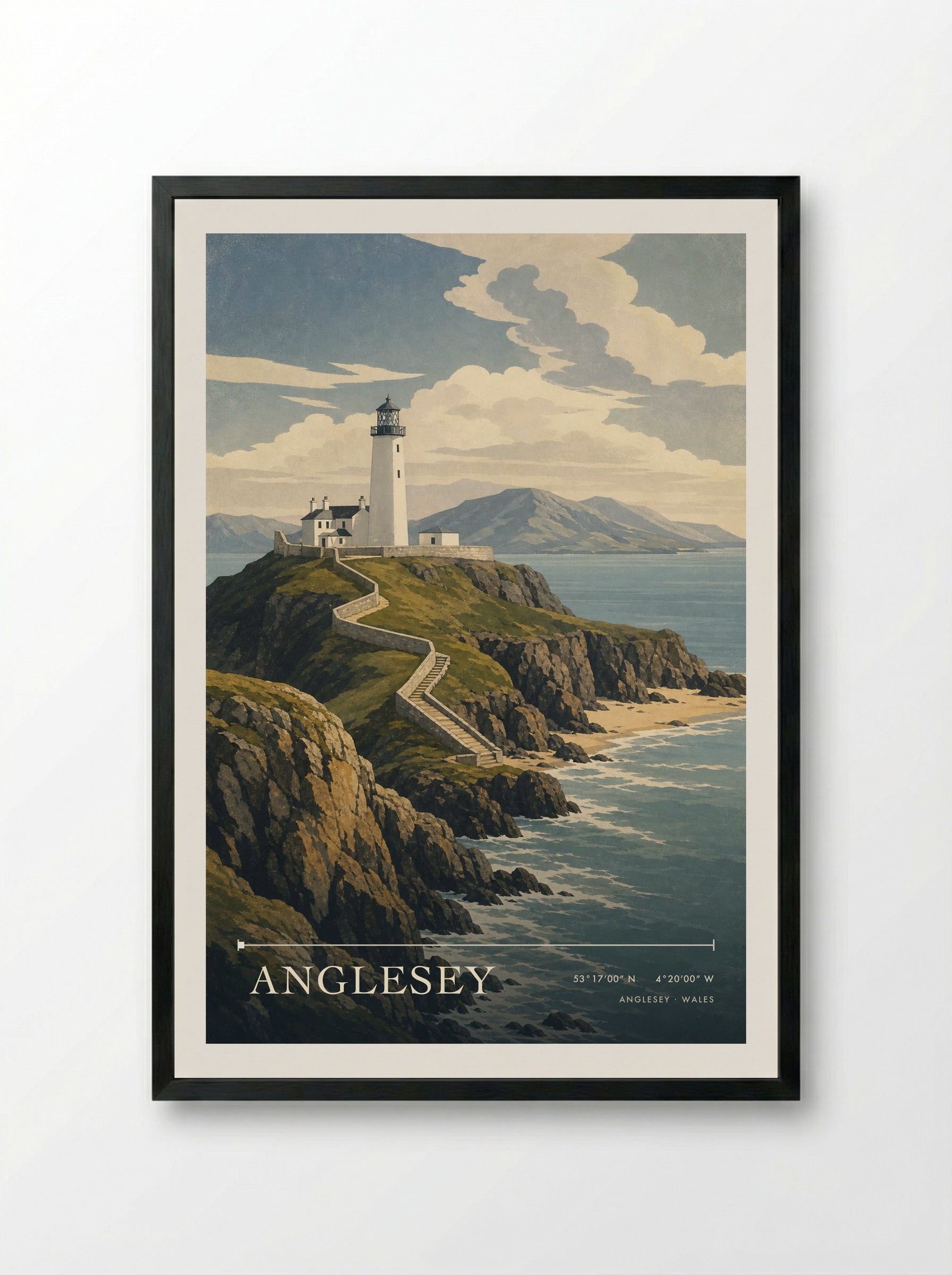 Anglesey Wales Travel Poster - Framed Print Black