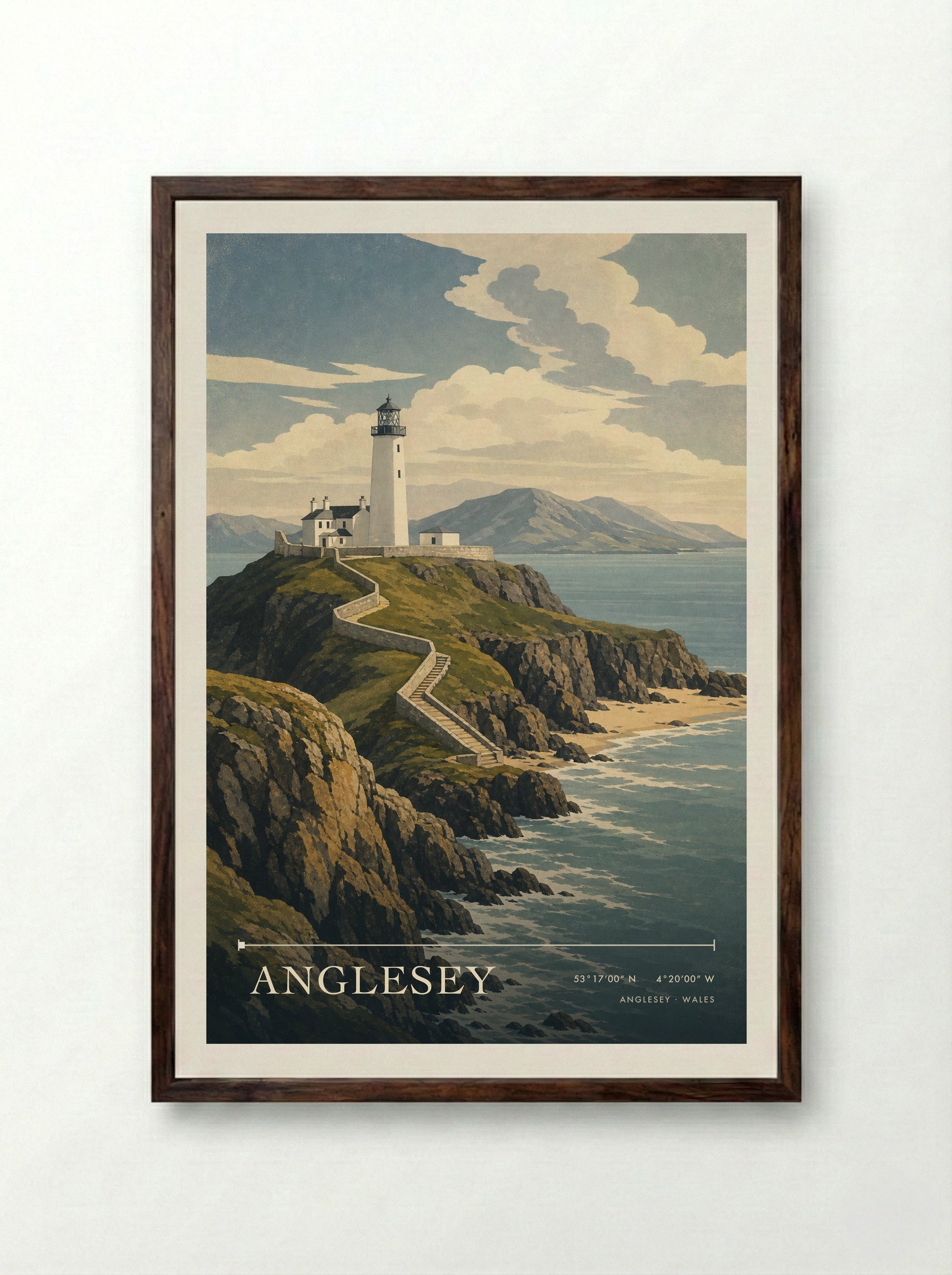 Anglesey Wales Travel Poster - Framed Print Dark Wood
