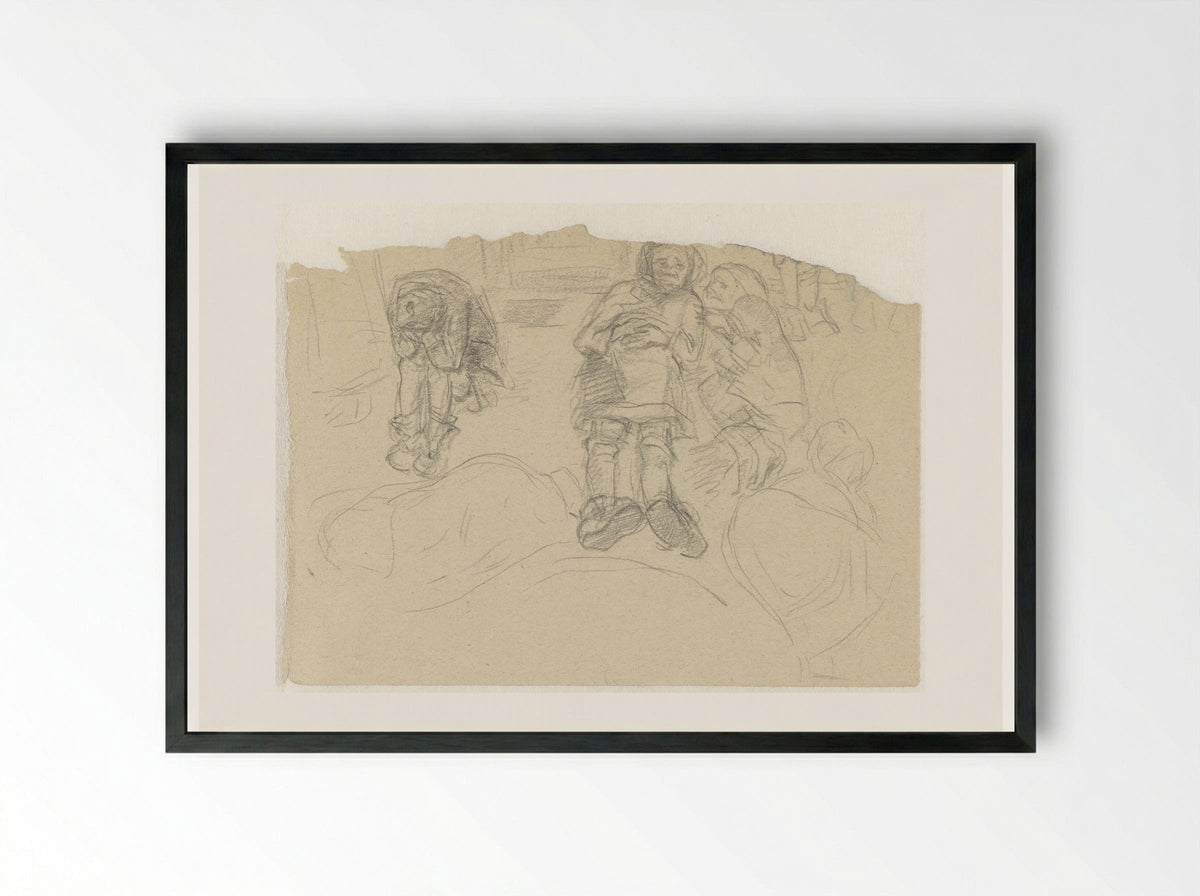 Angstig lagen de mensen bij elkaar, uitgeput na het werk - Aat Breur-Hibma - Framed Print Black