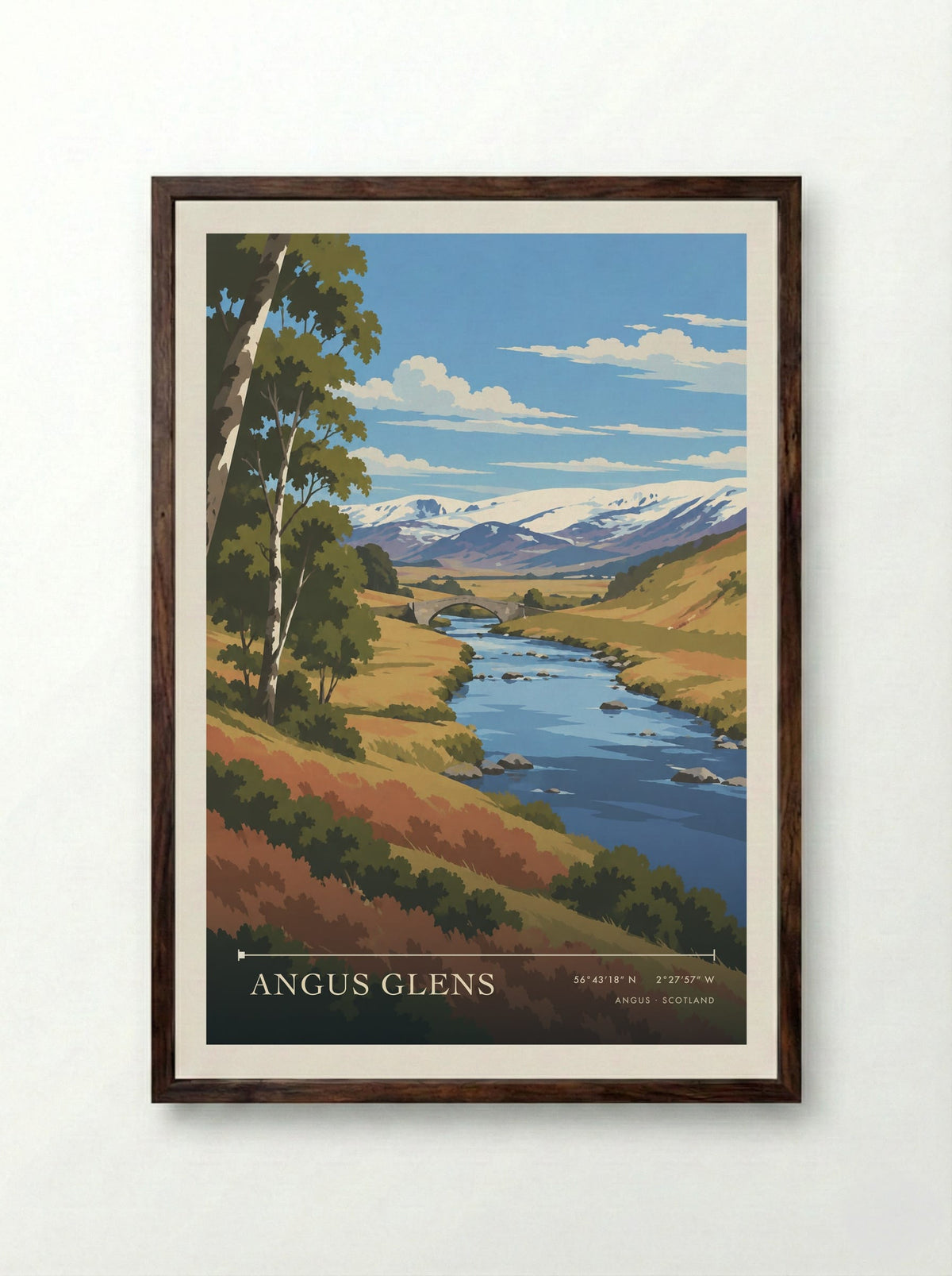 Angus Glens | Travel Poster - Framed Print Dark Wood