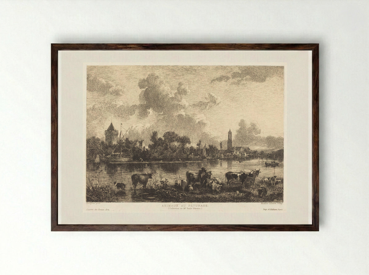 Animals at Pasture - Maxime Lalanne - Framed Print Dark Wood