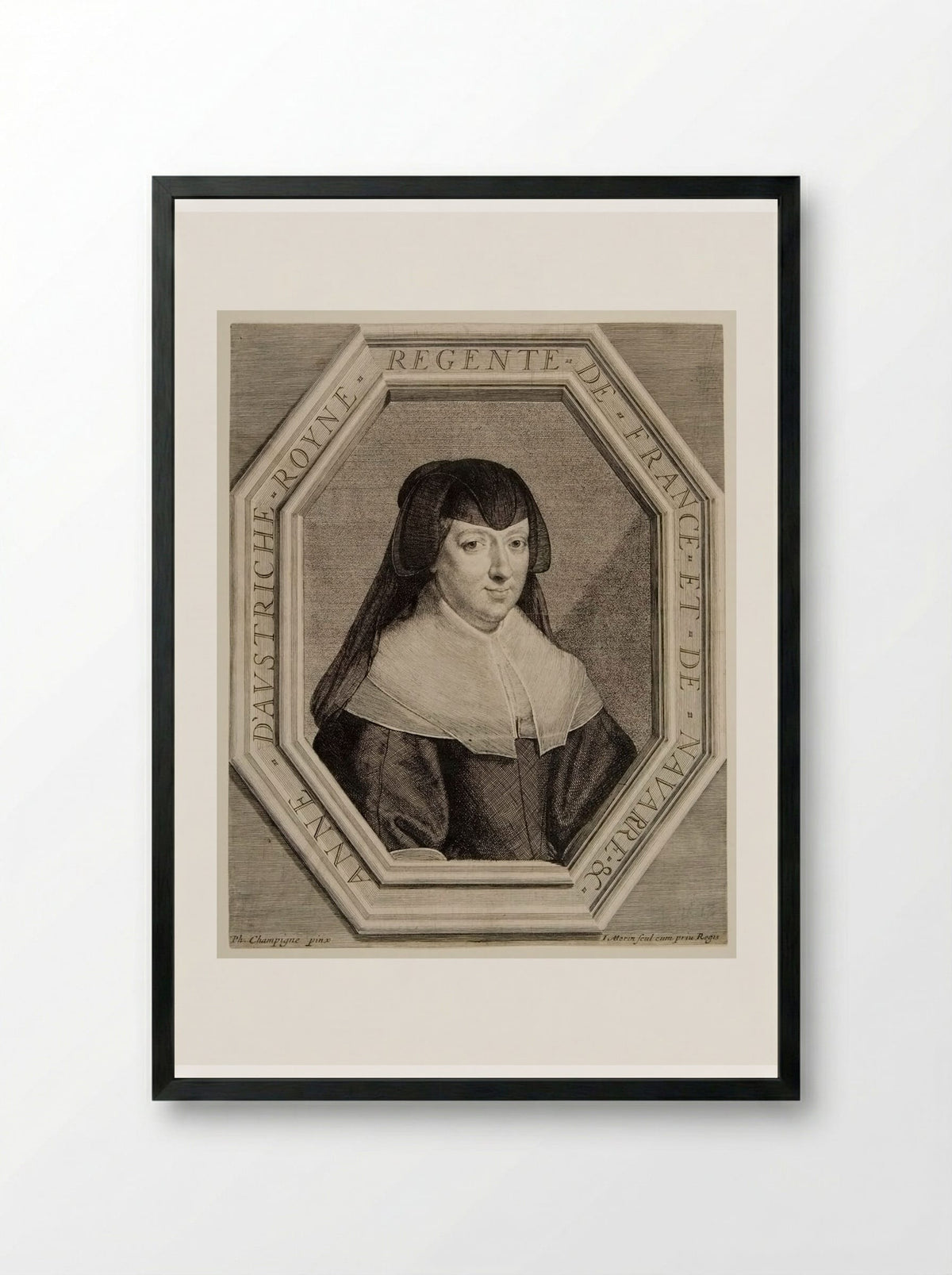 Anne of Austria, Queen of France, in Mourning Dress - Jean Morin - Framed Print Black