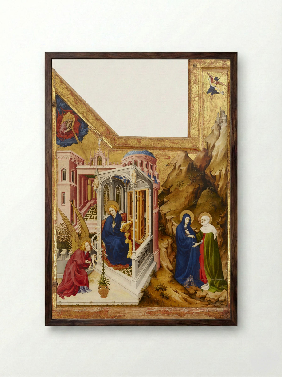 Annunciation and Visitation - Melchior Broederlam - Framed Print Dark Wood