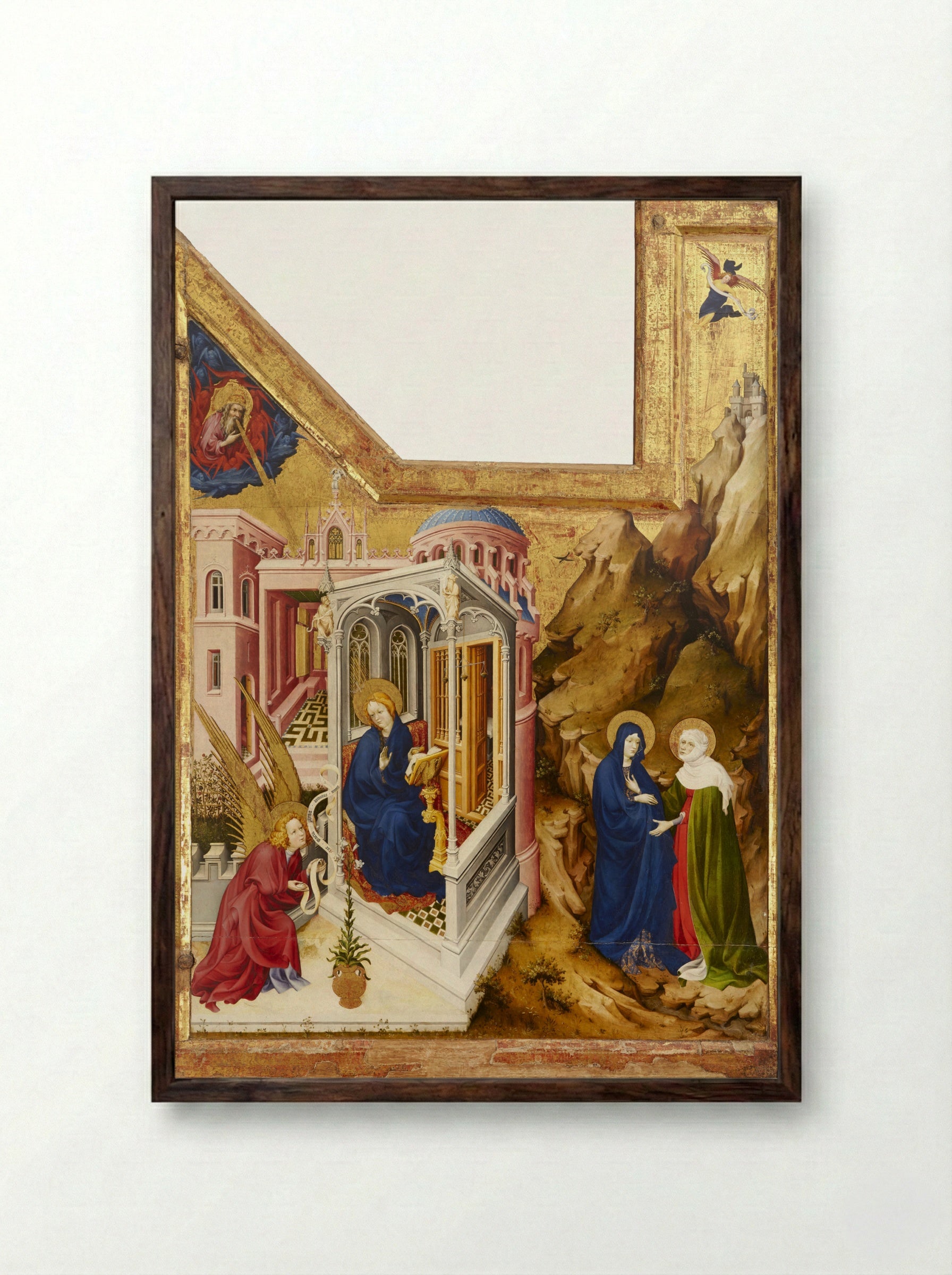 Annunciation and Visitation - Melchior Broederlam - Framed Print Dark Wood