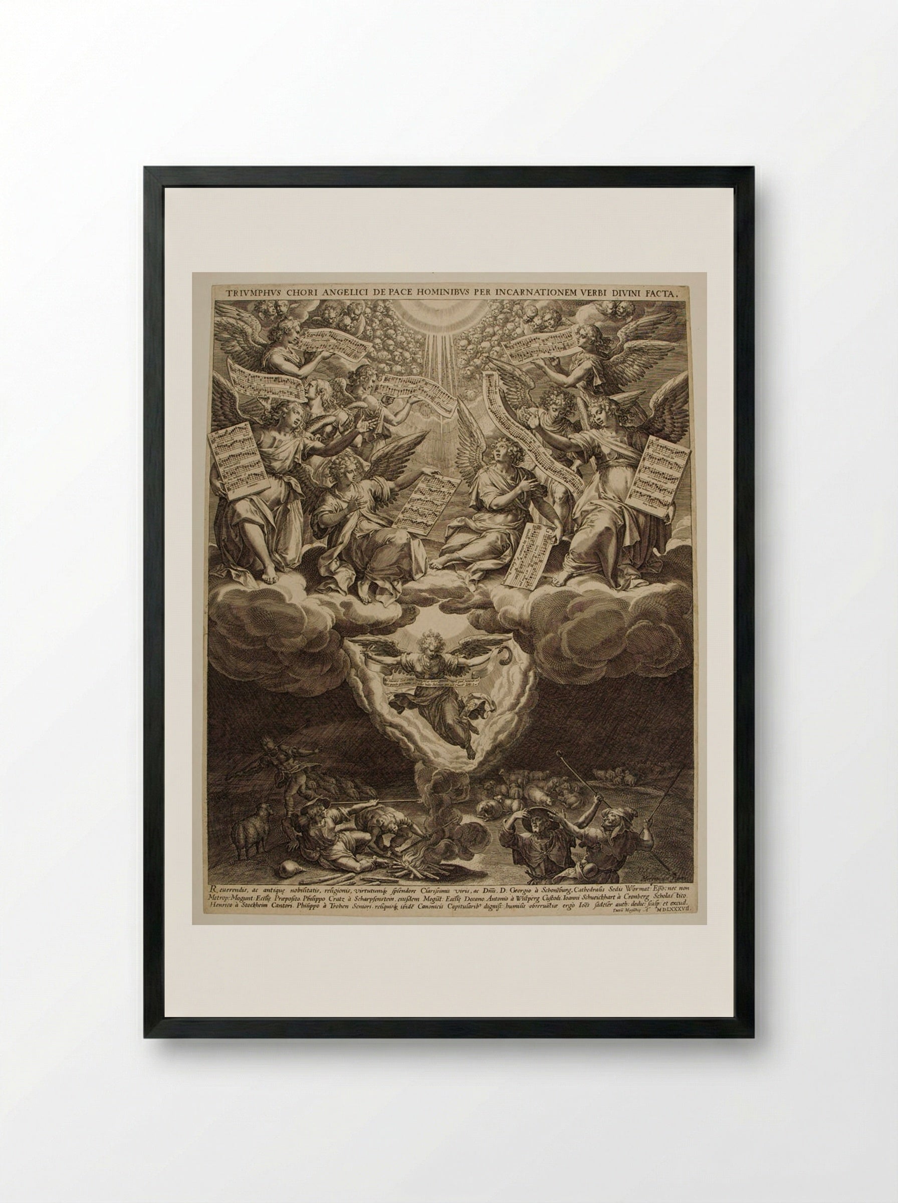 Annunciation to the Shepherds - Johann Sadeler I - Framed Print Black