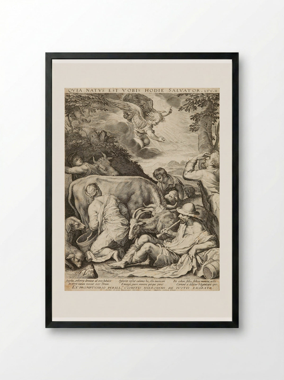 Annunciation to the Shepherds - Aegidius Sadeler II - Framed Print Black