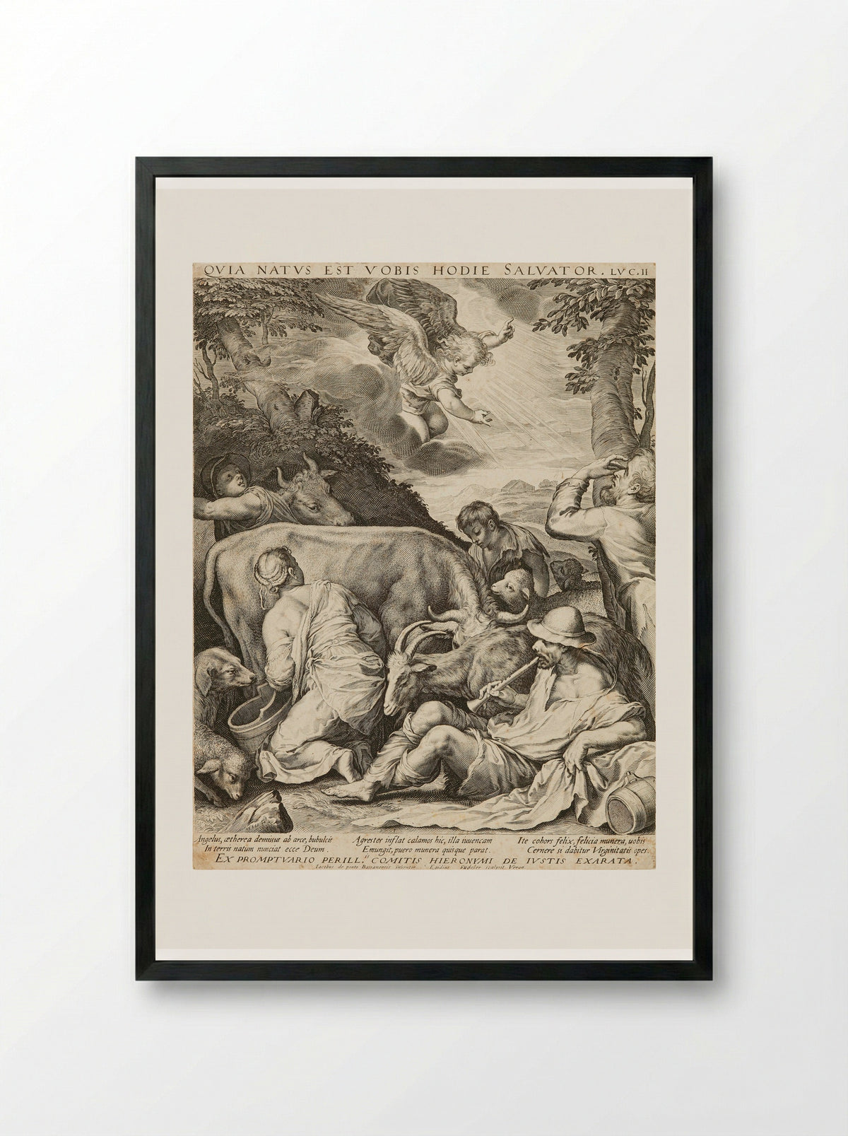 Annunciation to the Shepherds - Aegidius Sadeler II - Framed Print Black