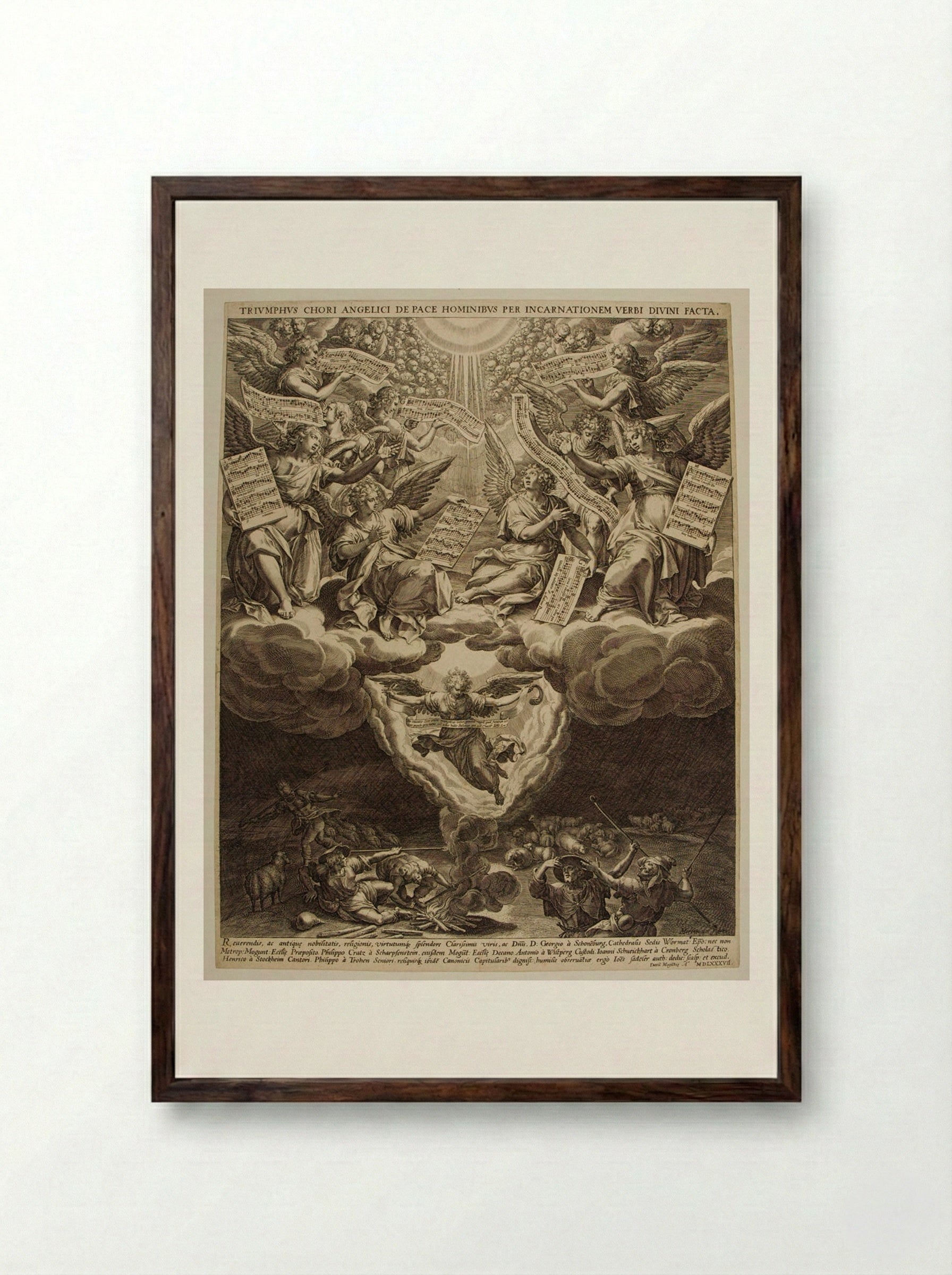 Annunciation to the Shepherds - Johann Sadeler I - Framed Print Dark Wood