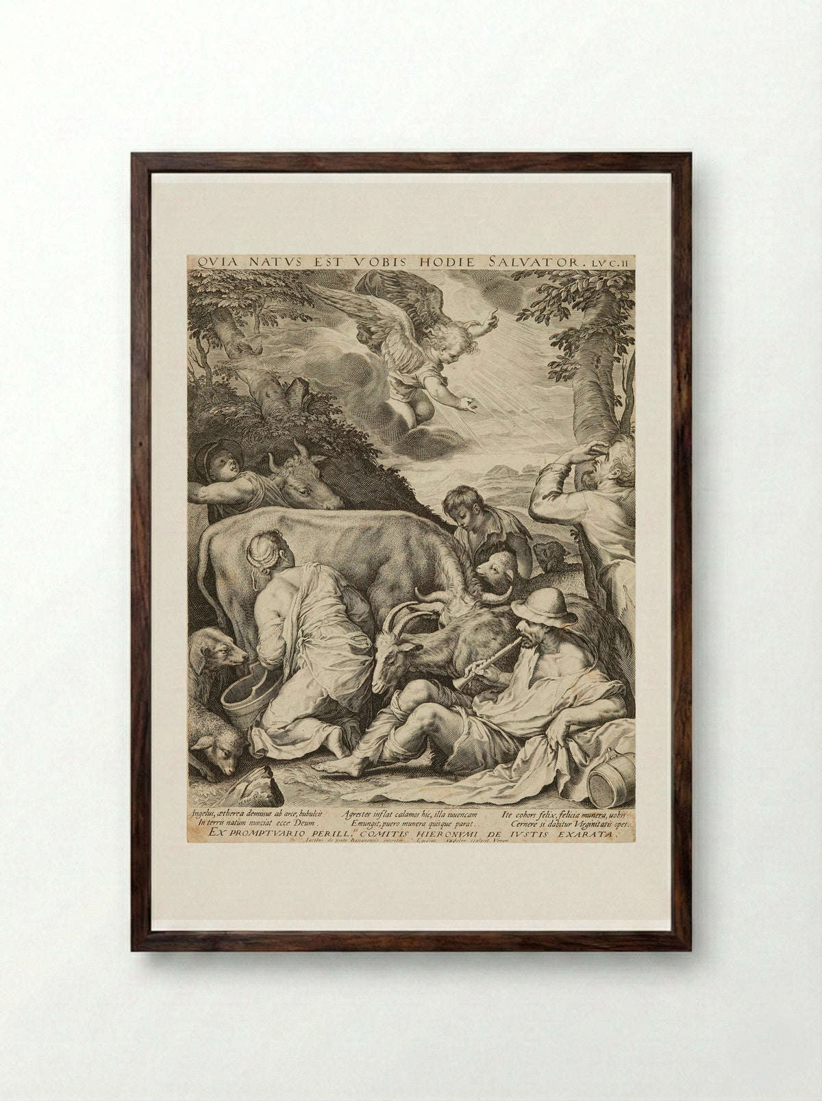 Annunciation to the Shepherds - Aegidius Sadeler II - Framed Print Dark Wood