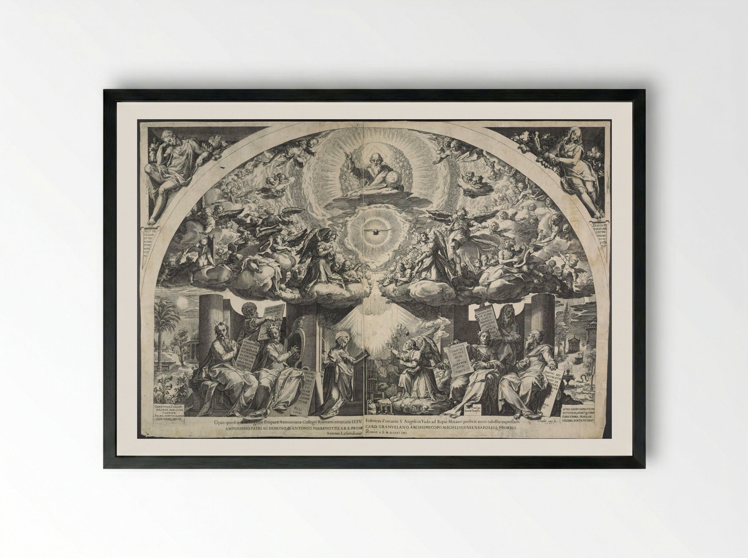 Annunciation with Prophets - Cornelis Cort - Framed Print Black