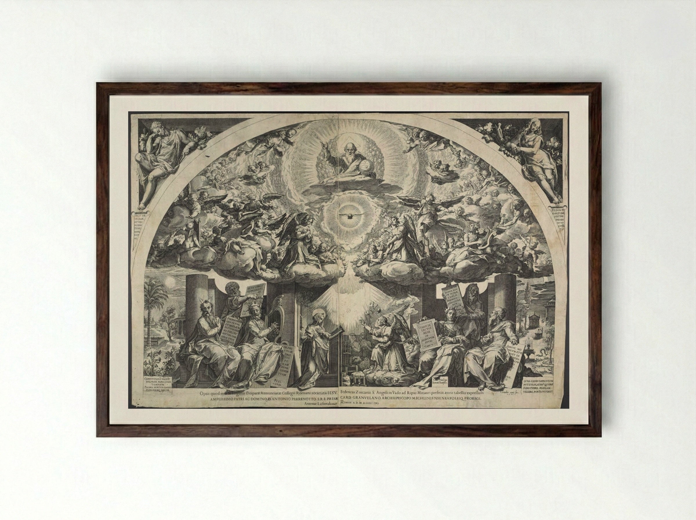 Annunciation with Prophets - Cornelis Cort - Framed Print Dark Wood