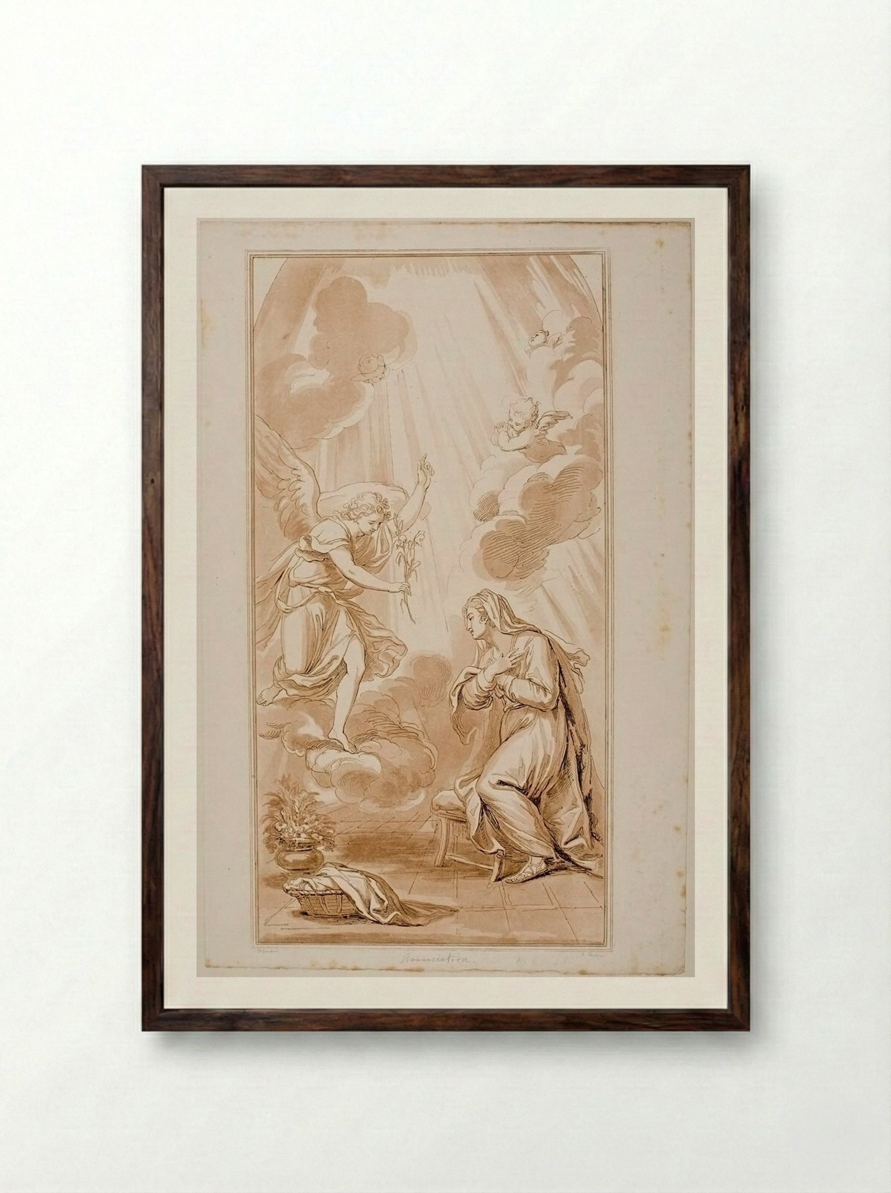 Annunciation - Richard Earlom - Framed Print Dark Wood