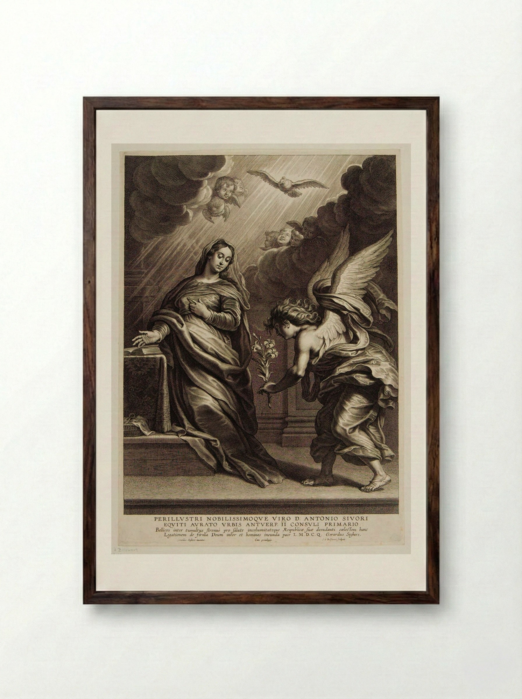 Annunciation - Schelte Adamsz. Bolswert - Framed Print Dark Wood