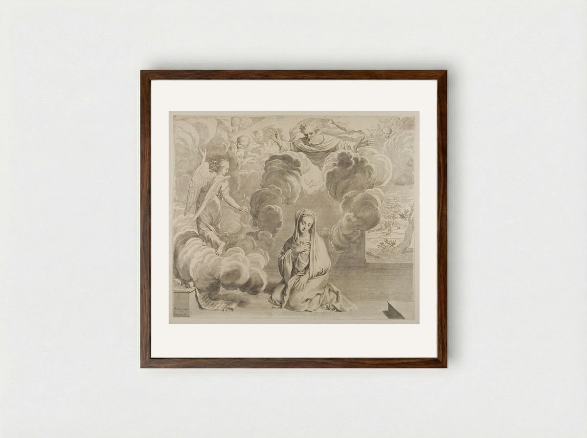 Annunciation - Claude Mellan - Framed Print Dark Wood