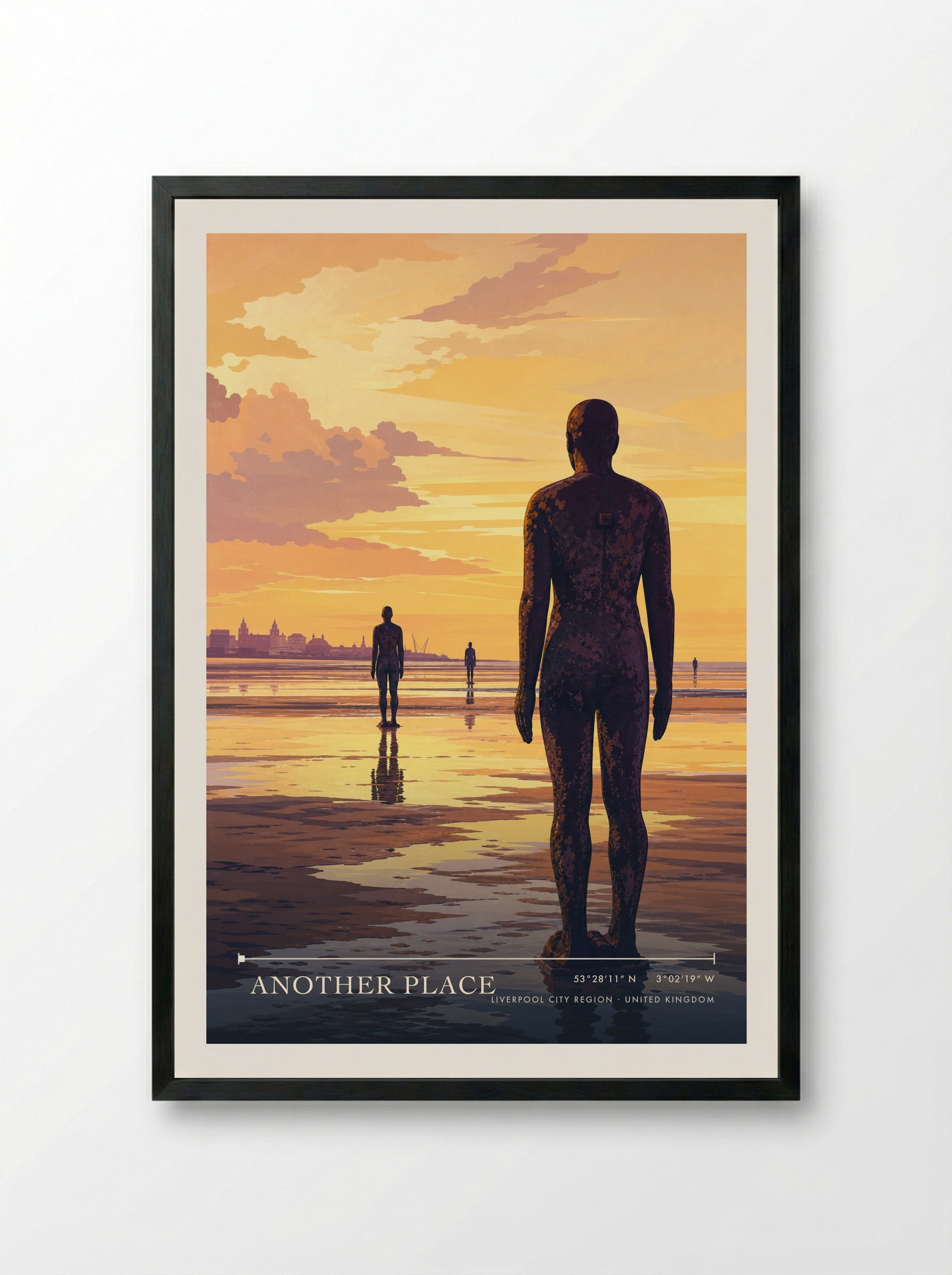 Another Place Liverpool City Region United Kingdom Travel Poster - Framed Print Black