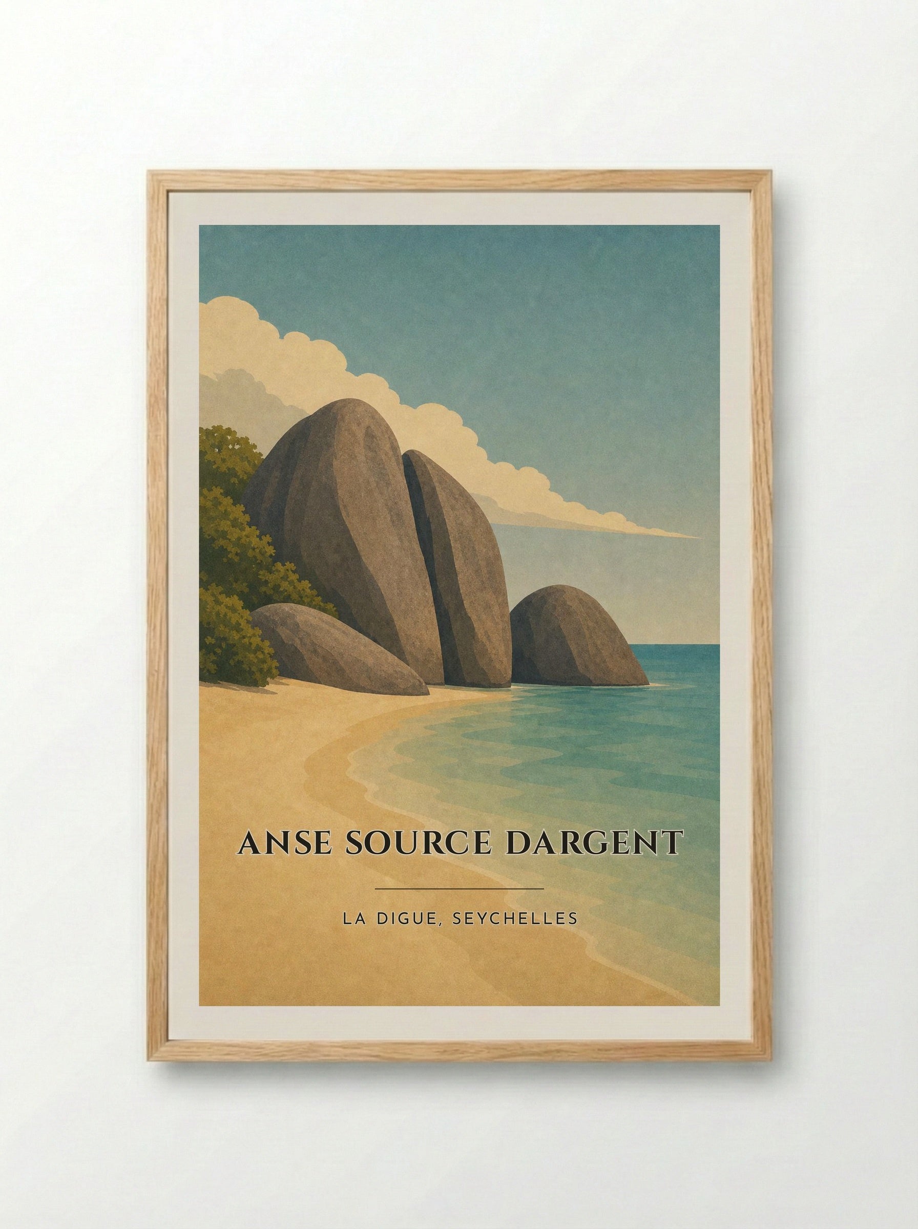 Anse Source dArgent Travel Poster Artwork - Framed Print Wood