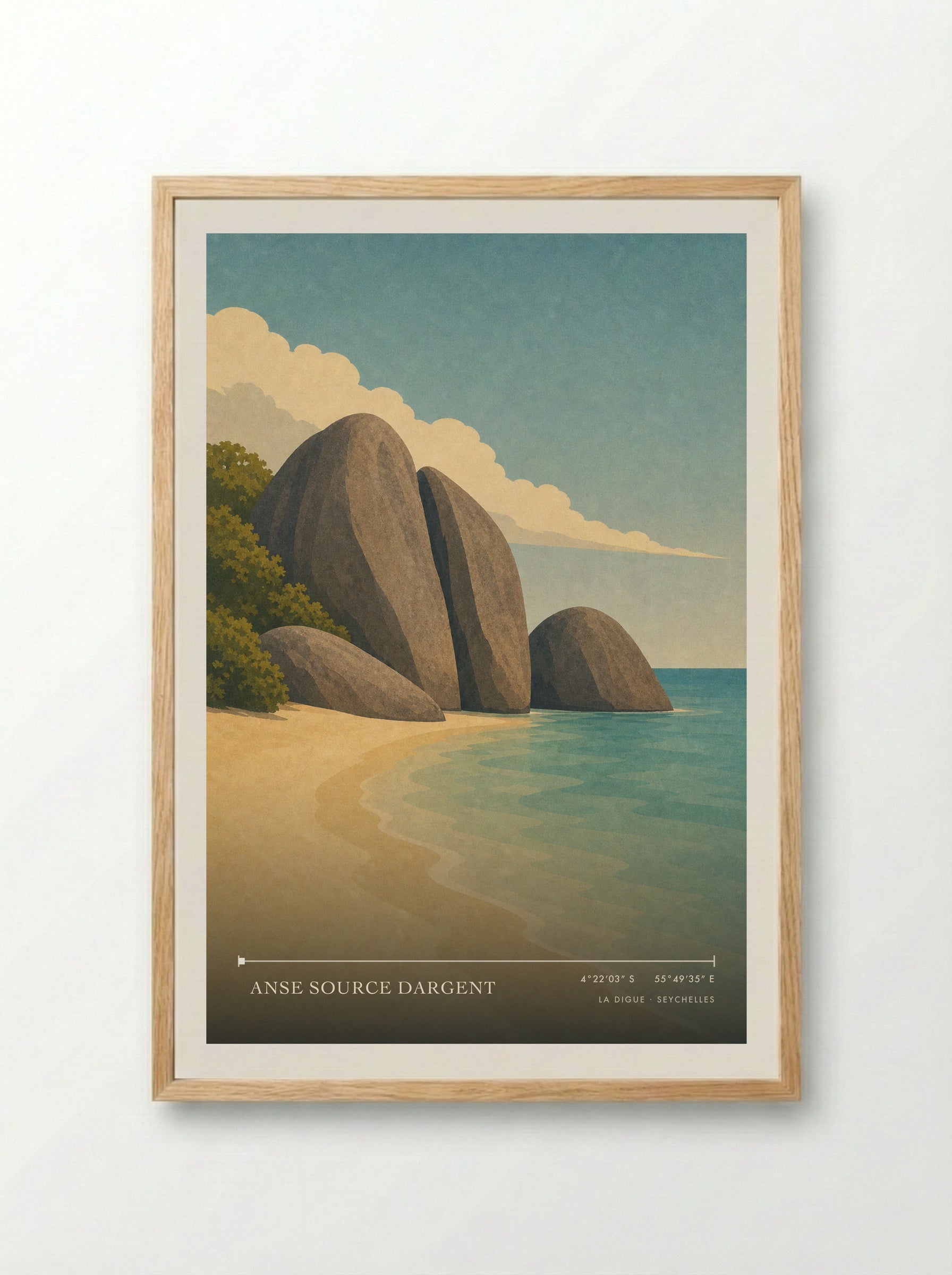 Anse Source dArgent Travel Poster Artwork - Framed Print Wood